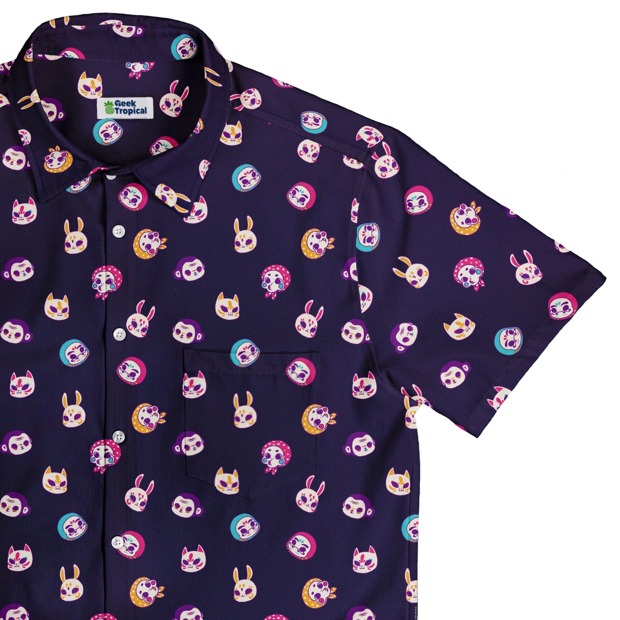 Kawaii Masks Parade Night Button Up Shirt - adult sizing - Anime - Design by Ardi Tong