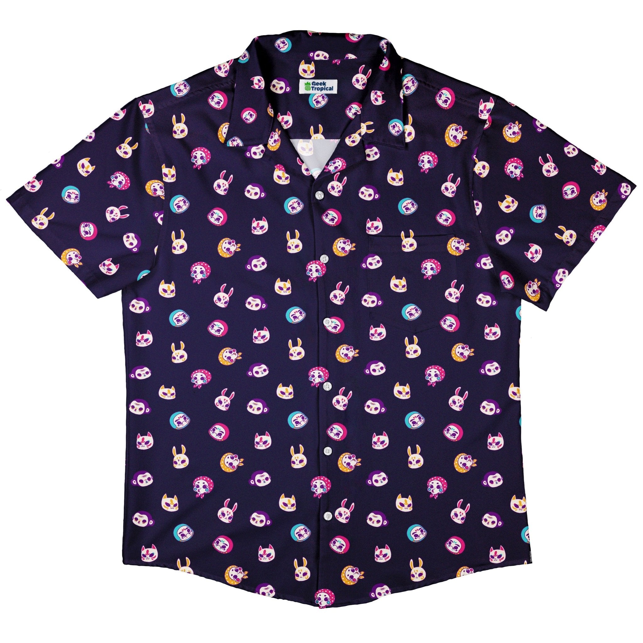 Kawaii Masks Parade Night Button Up Shirt - adult sizing - Anime - Design by Ardi Tong