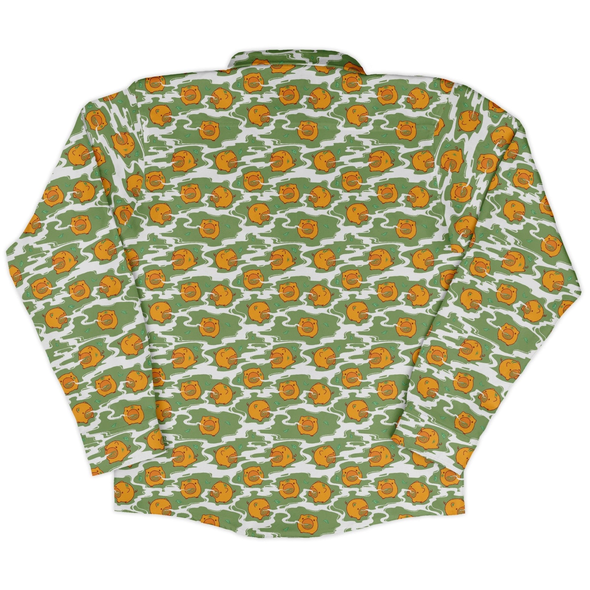 Kawaii Piglets Incense Green Long Sleeve Button Up Shirt Geek Nerd adult sizing Anime Design by Ardi Tong