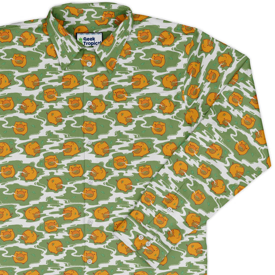 Kawaii Piglets Incense Green Long Sleeve Button Up Shirt Geek Nerd adult sizing Anime Design by Ardi Tong