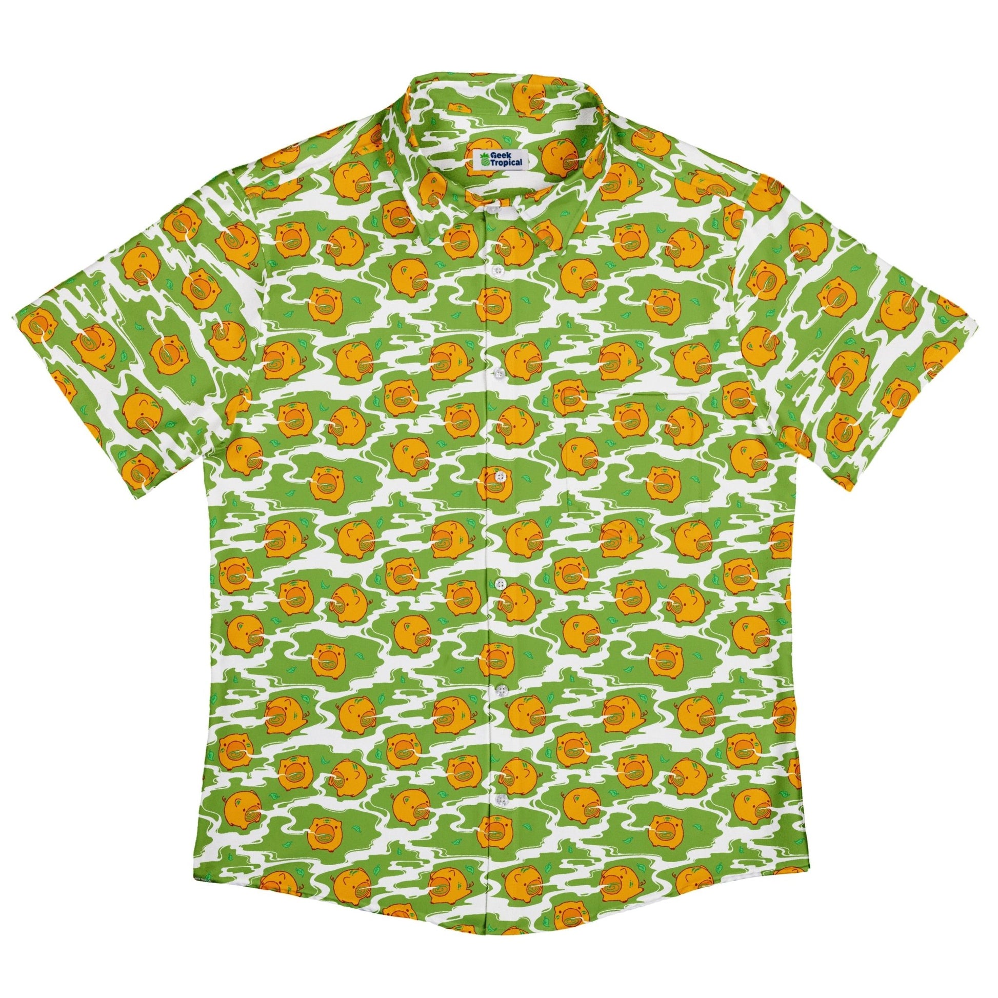 Kawaii Piglets Incense Green Button Up Shirt - adult sizing - Anime - Design by Ardi Tong