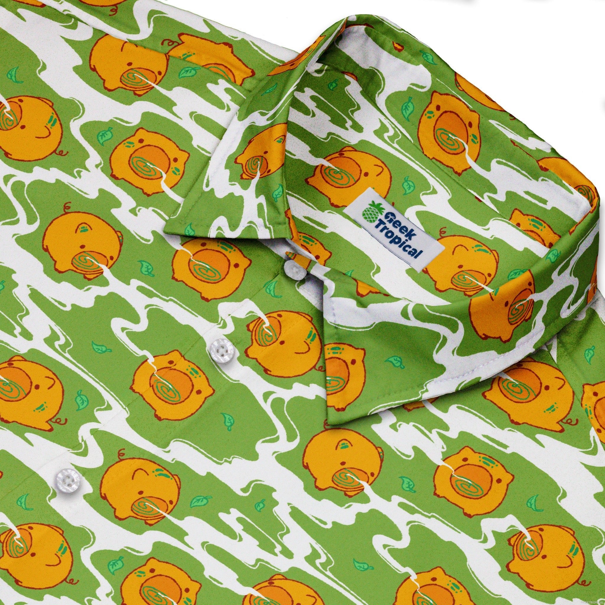 Kawaii Piglets Incense Green Button Up Shirt - adult sizing - Anime - Design by Ardi Tong