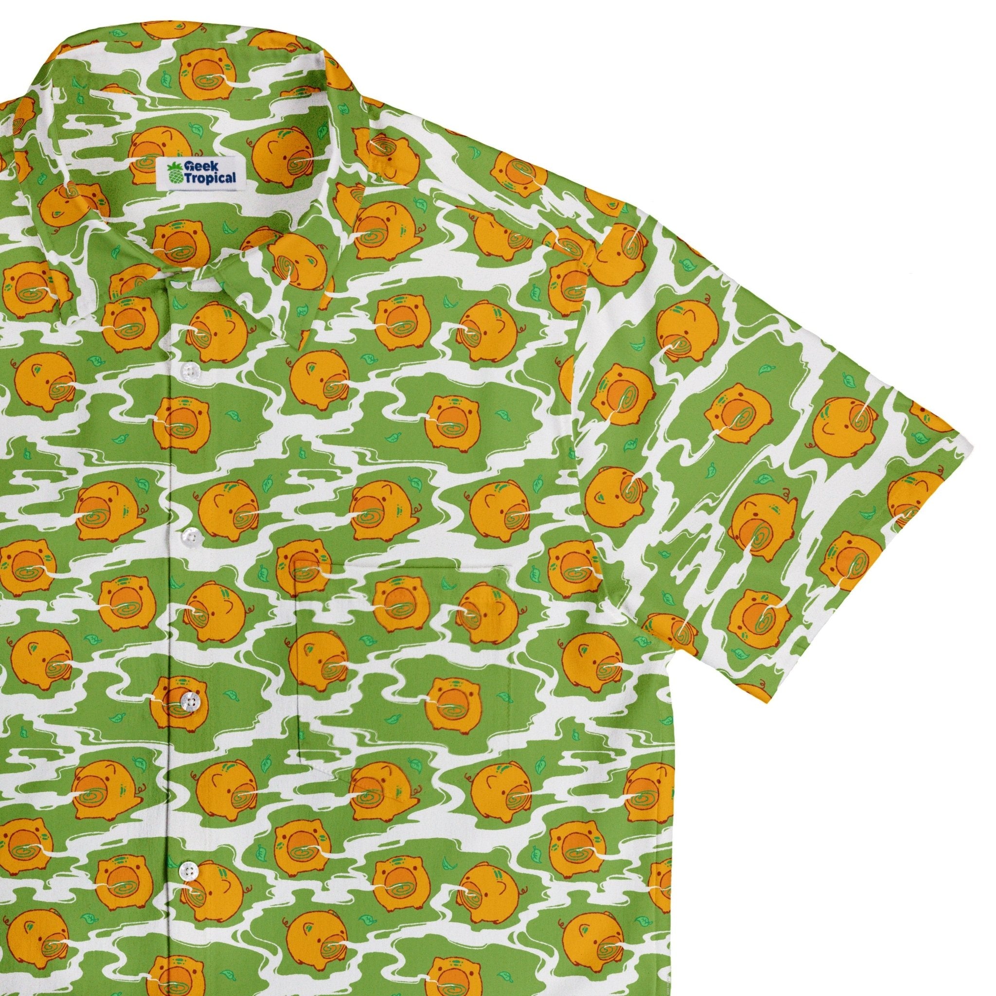 Kawaii Piglets Incense Green Button Up Shirt - adult sizing - Anime - Design by Ardi Tong