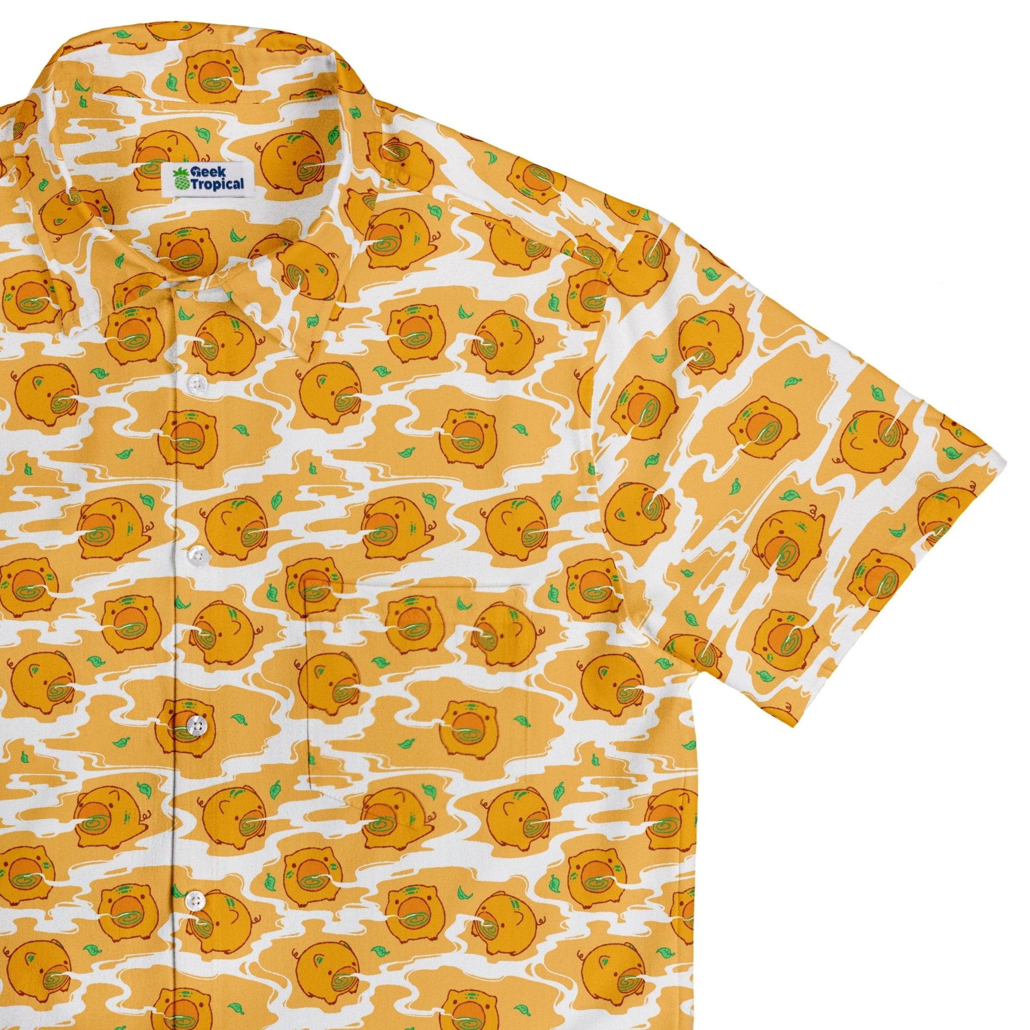 Kawaii Piglets Incense Orange Button Up Shirt - adult sizing - Anime - Design by Ardi Tong