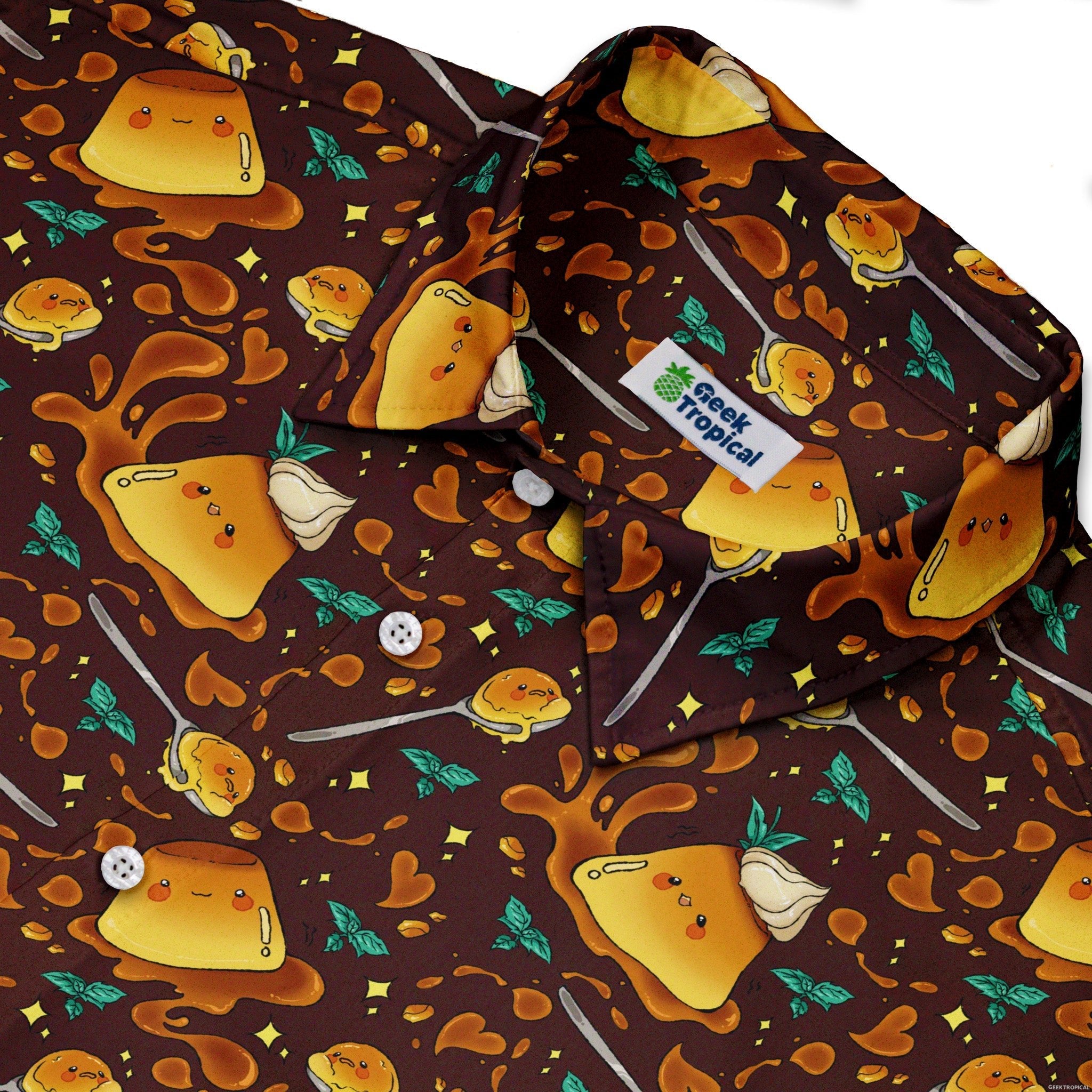 Kawaii Purin Pudding Caramel Button Up Shirt - adult sizing - Anime - Design by Ardi Tong