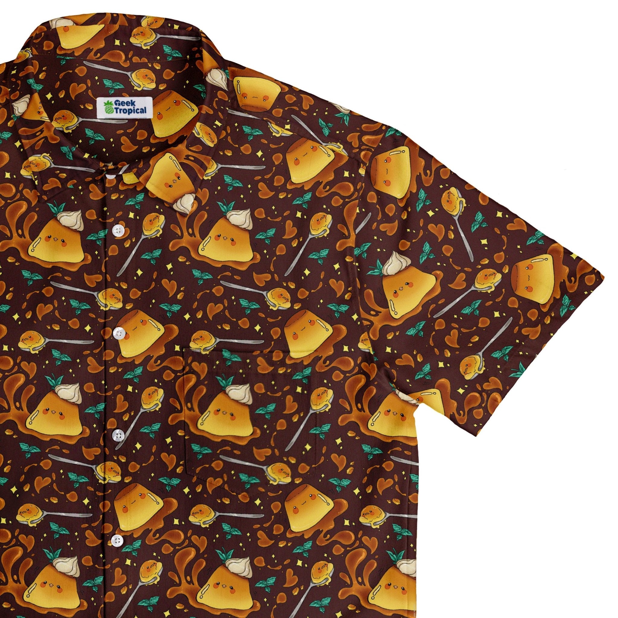 Kawaii Purin Pudding Caramel Button Up Shirt - adult sizing - Anime - Design by Ardi Tong