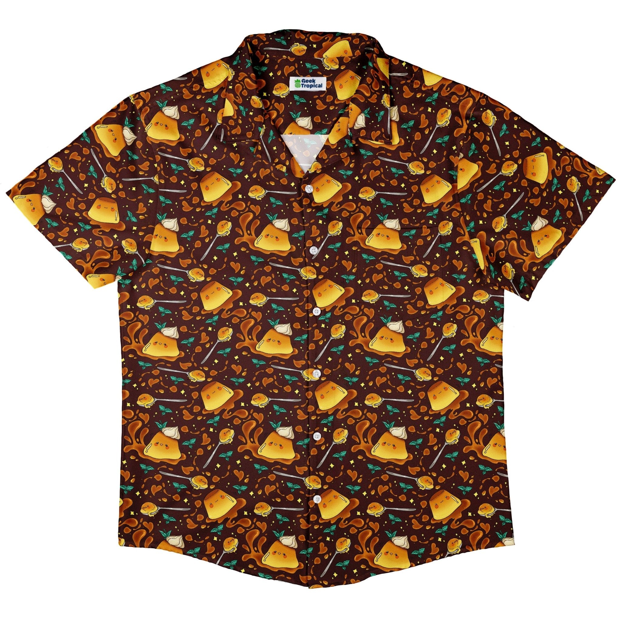 Kawaii Purin Pudding Caramel Button Up Shirt - adult sizing - Anime - Design by Ardi Tong