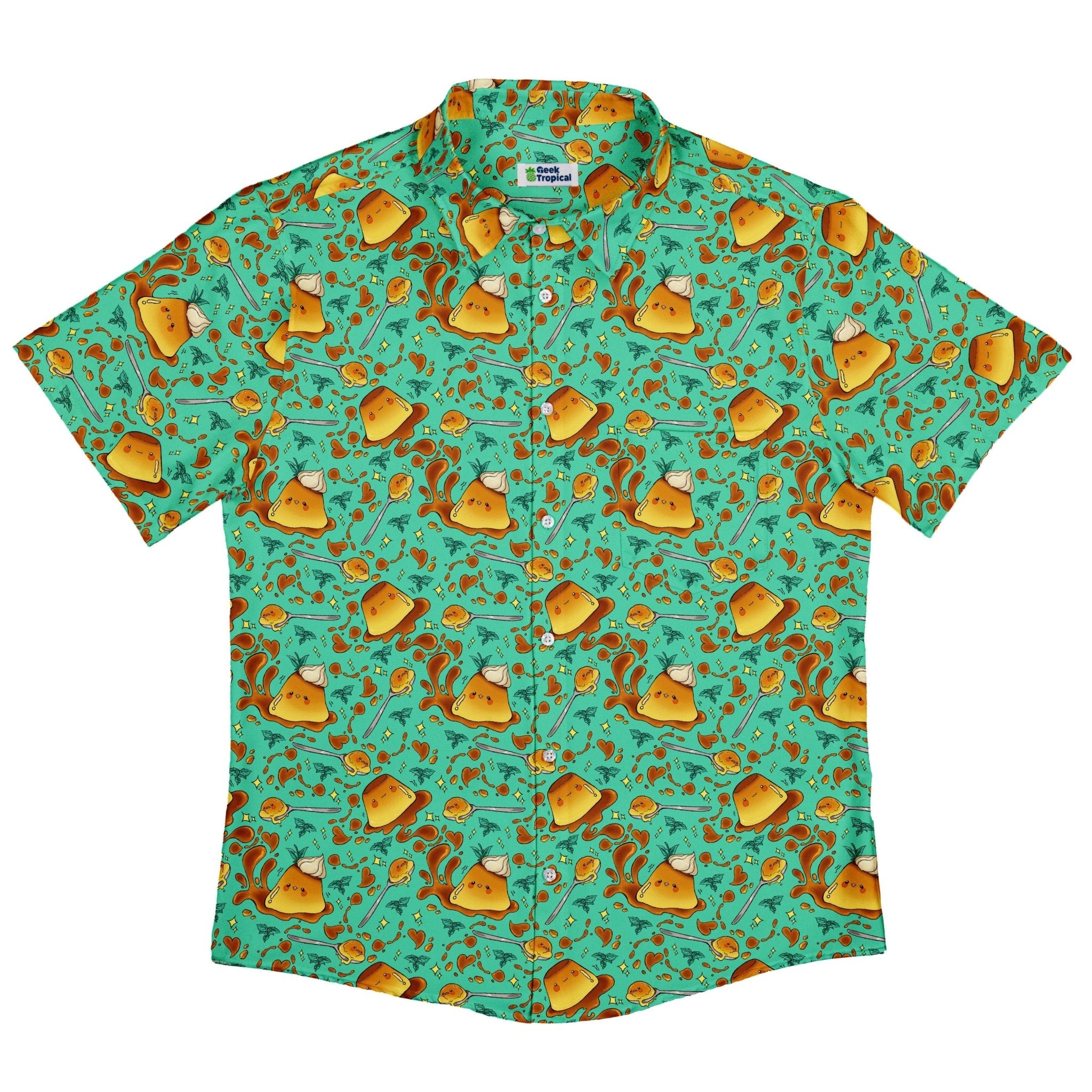 Kawaii Purin Pudding Green Button Up Shirt - adult sizing - Anime - Design by Ardi Tong