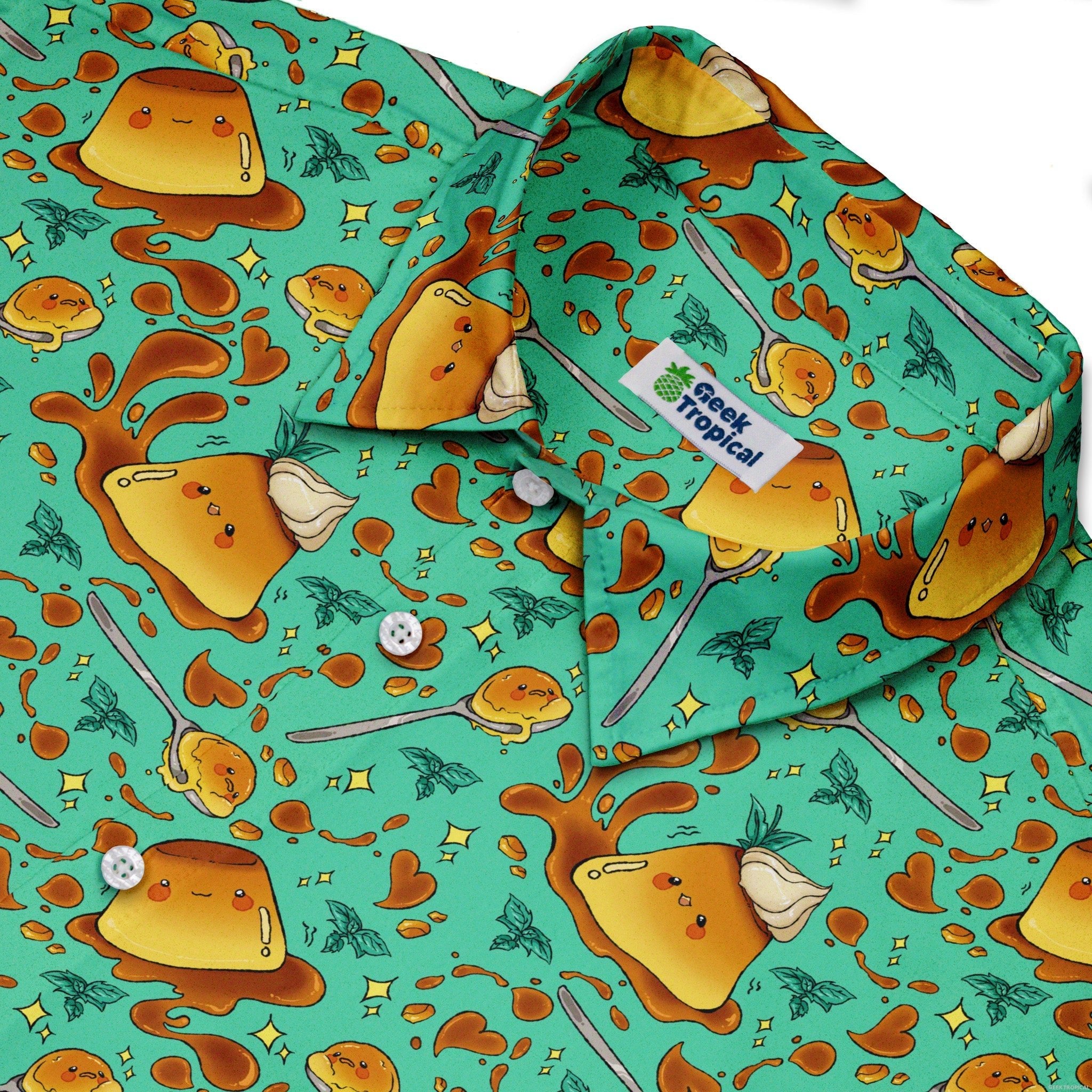 Kawaii Purin Pudding Green Button Up Shirt - adult sizing - Anime - Design by Ardi Tong