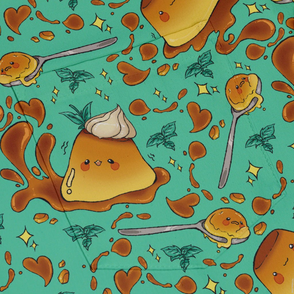 Kawaii Purin Pudding Green Button Up Shirt - adult sizing - Anime - Design by Ardi Tong