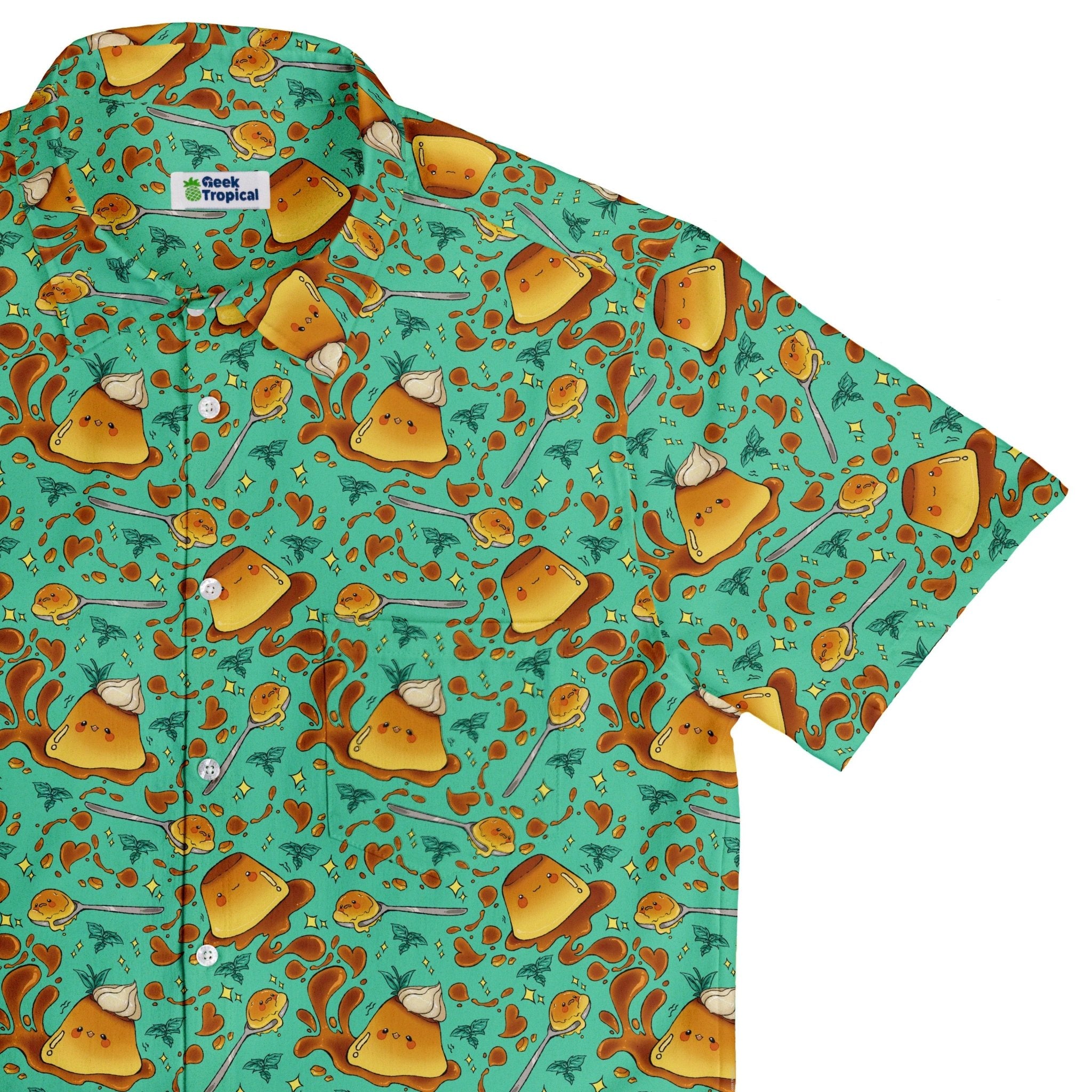 Kawaii Purin Pudding Green Button Up Shirt - adult sizing - Anime - Design by Ardi Tong