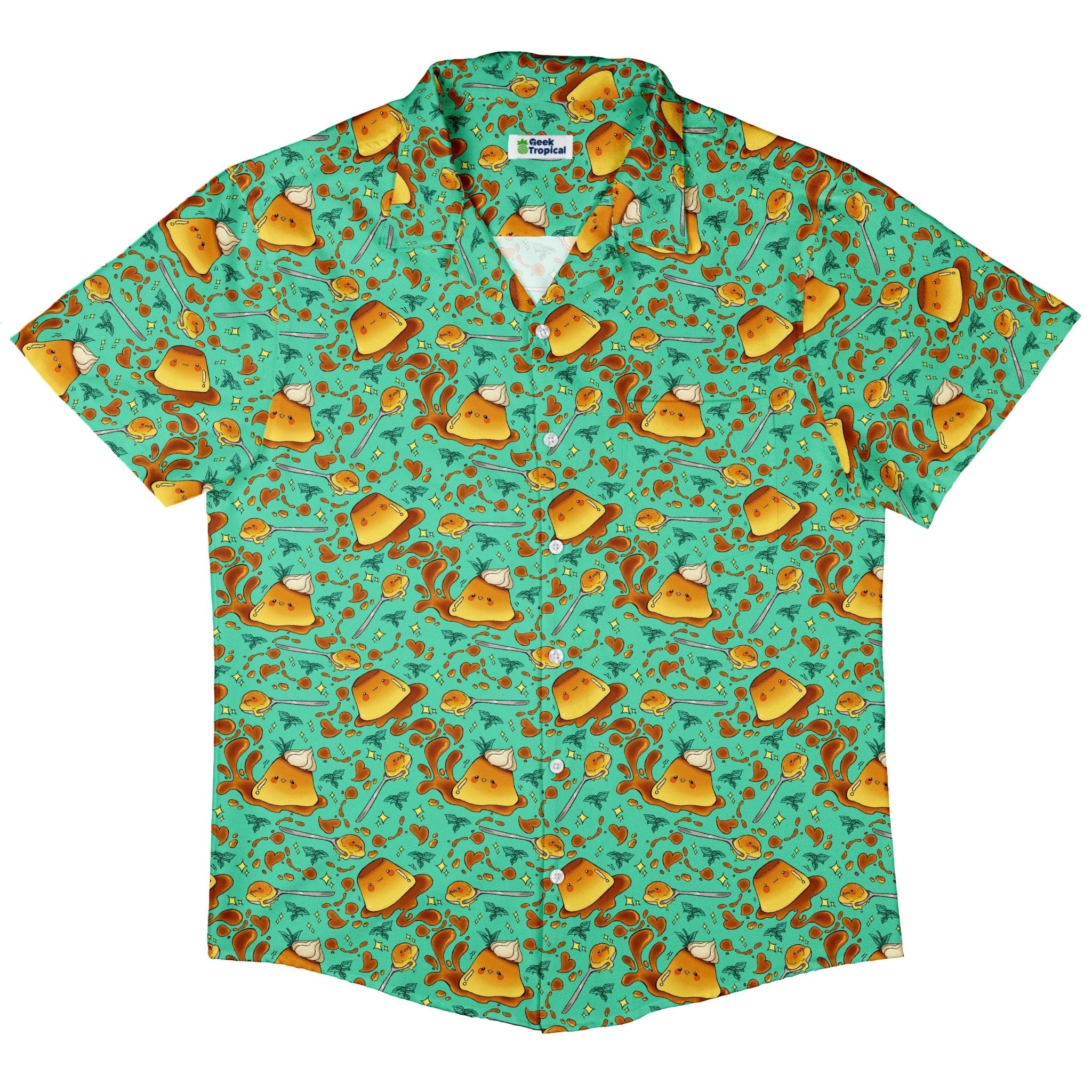 Kawaii Purin Pudding Green Button Up Shirt - adult sizing - Anime - Design by Ardi Tong