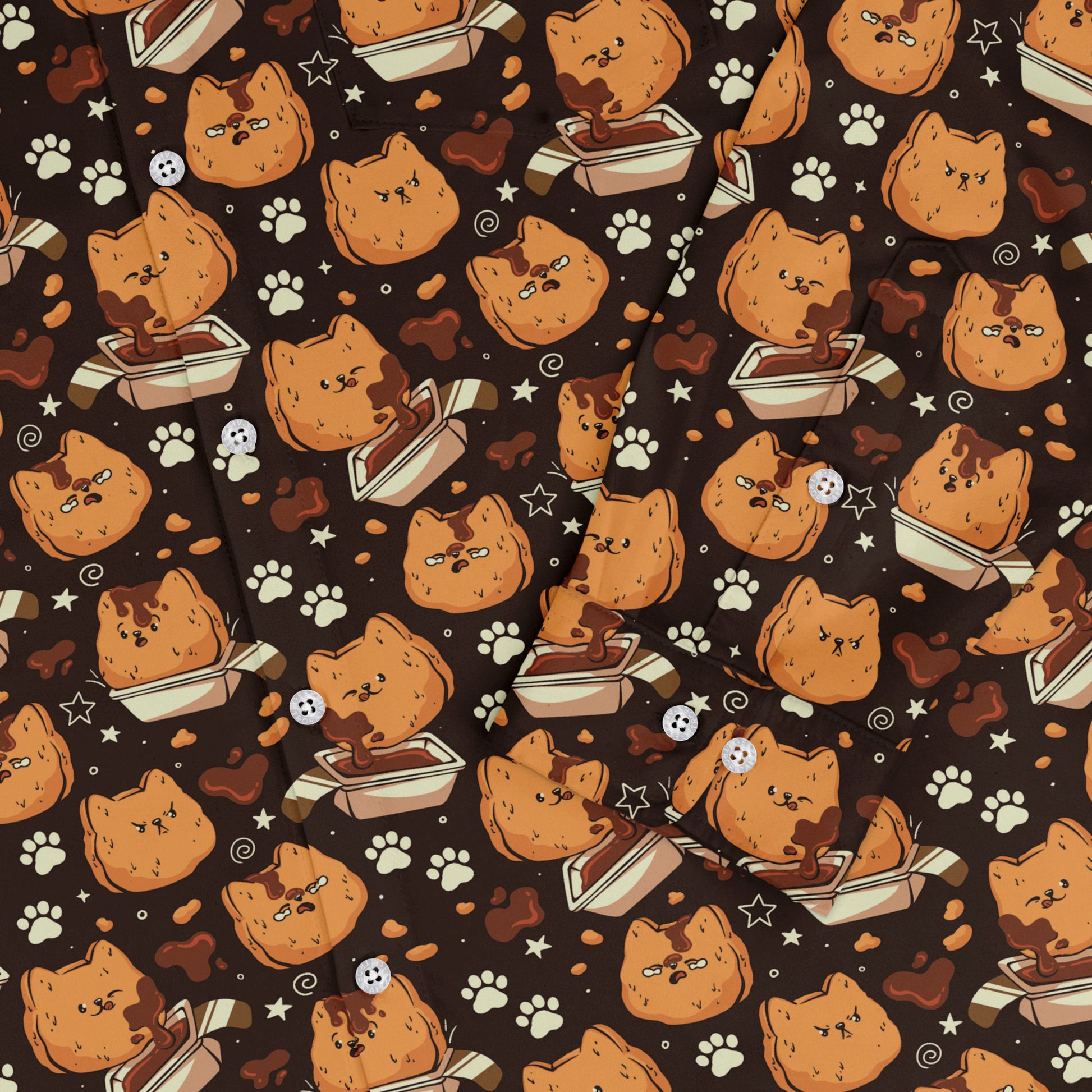 Kitten Nuggets Long Sleeve Button Up Shirt sleeve close