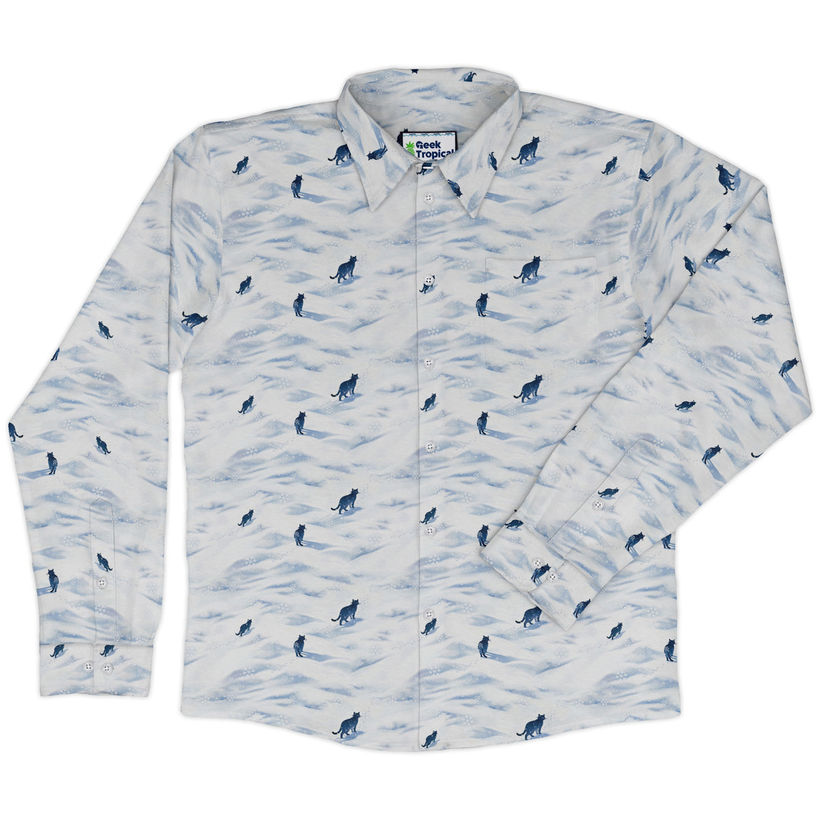 Kitty Snow Trail Long Sleeve Button Up Shirt front