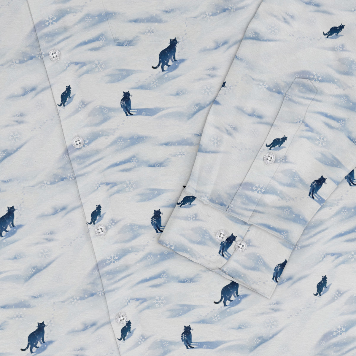 Kitty Snow Trail Long Sleeve Button Up Shirt sleeve close