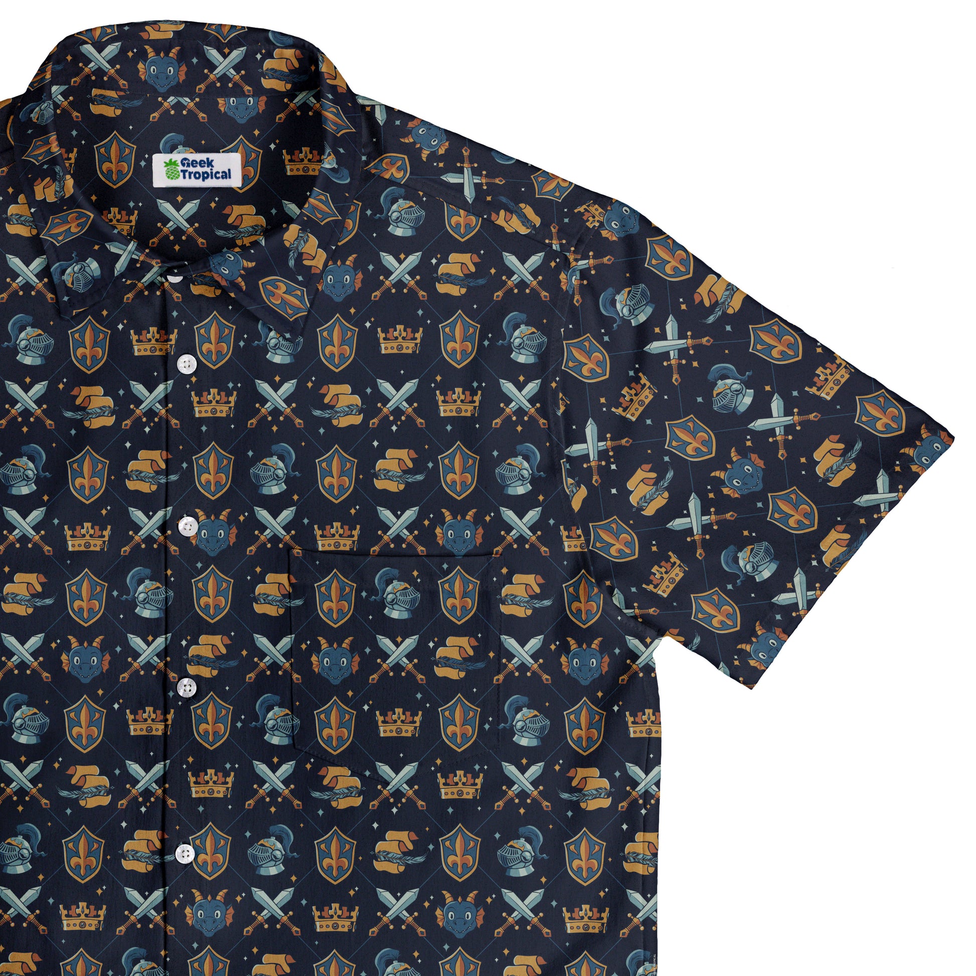Knight Quest Crest Button Up Shirt Top Corner