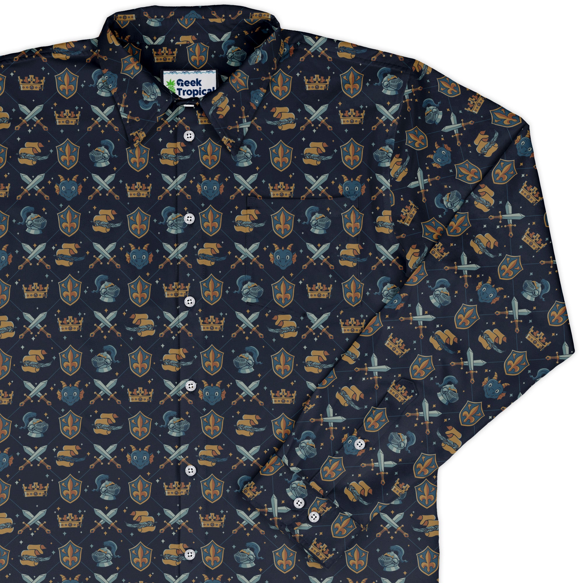 Knight Quest Crest Long Sleeve Button Up Shirt cover