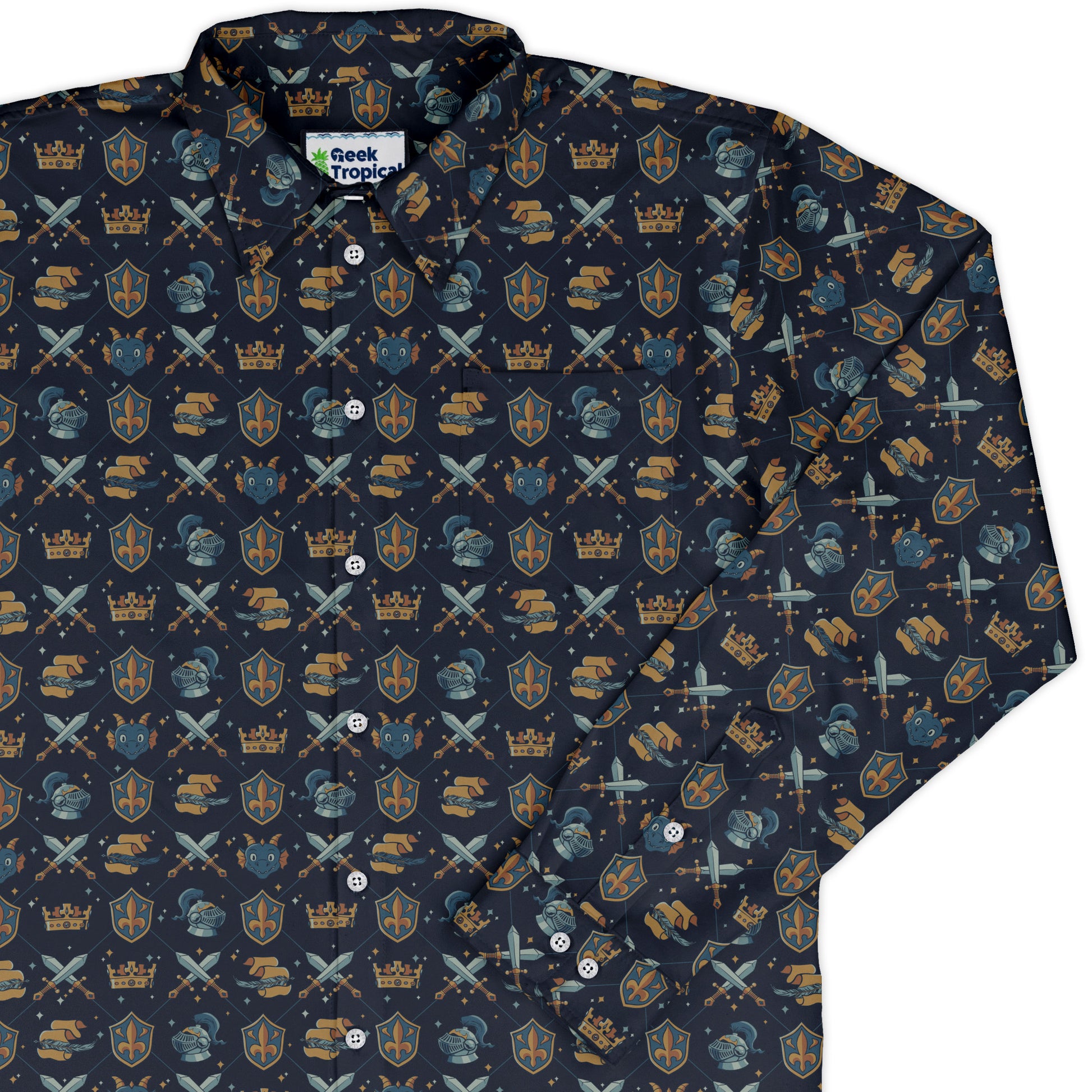 Knight Quest Crest Long Sleeve Button Up Shirt cover