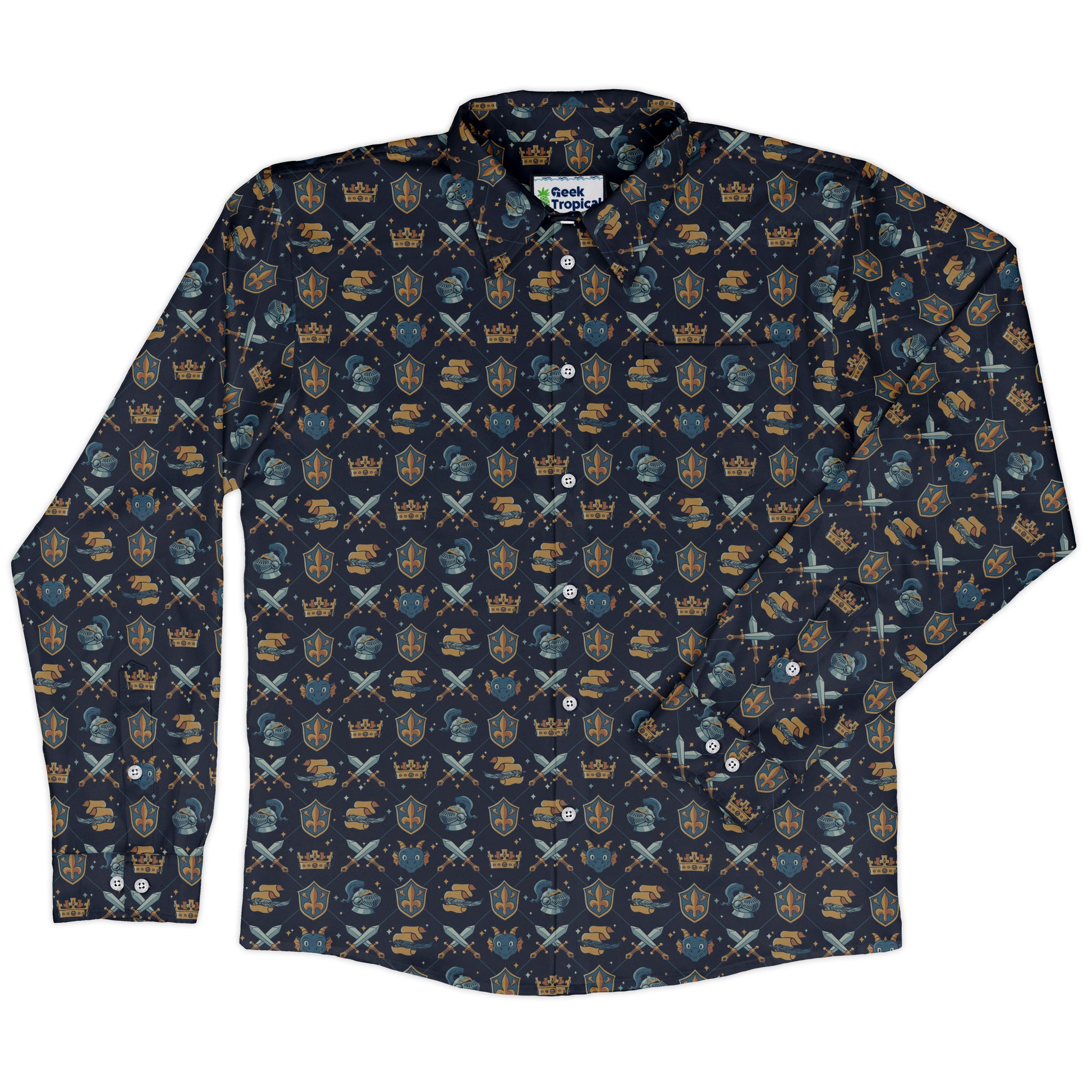 Knight Quest Crest Long Sleeve Button Up Shirt front