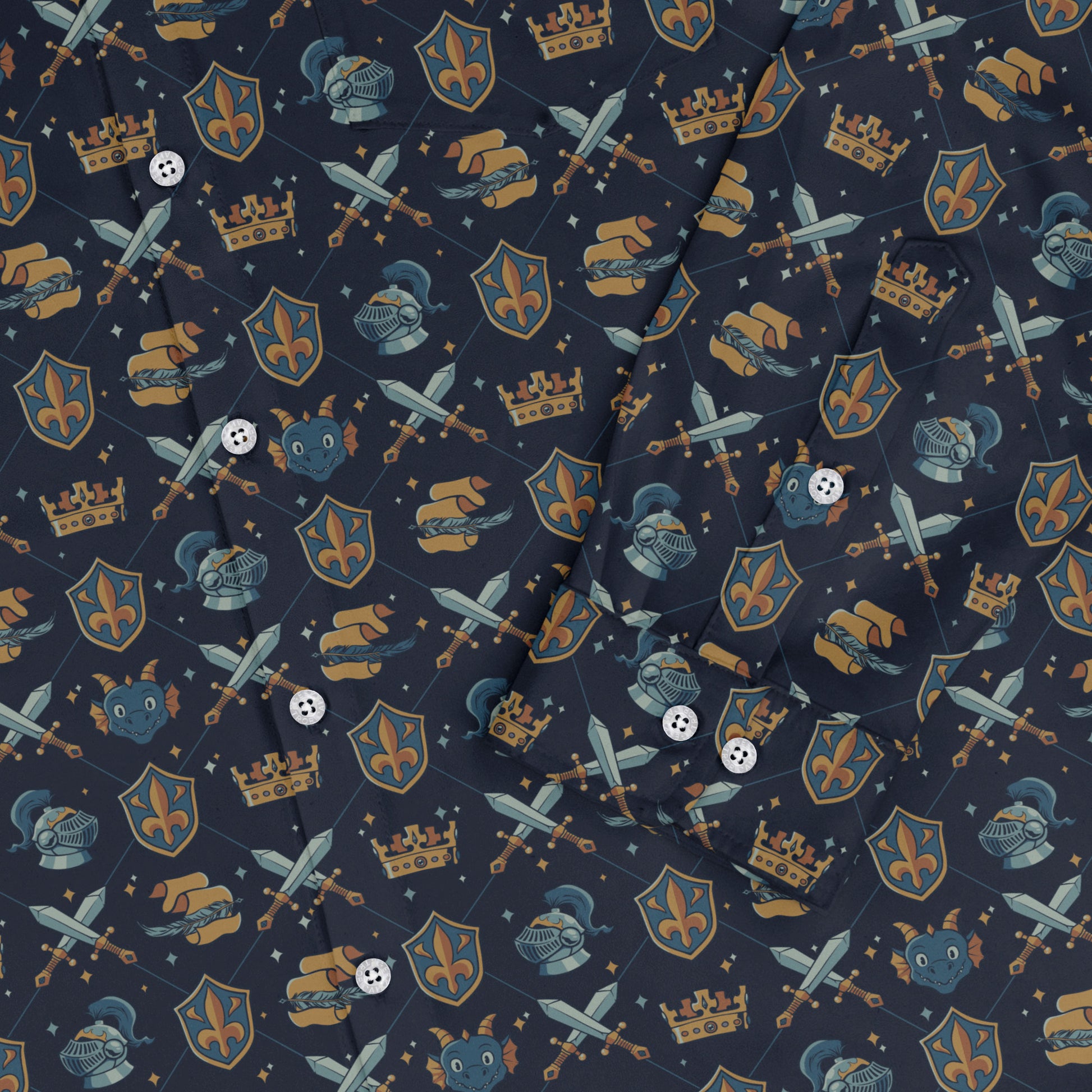 Knight Quest Crest Long Sleeve Button Up Shirt sleeve close