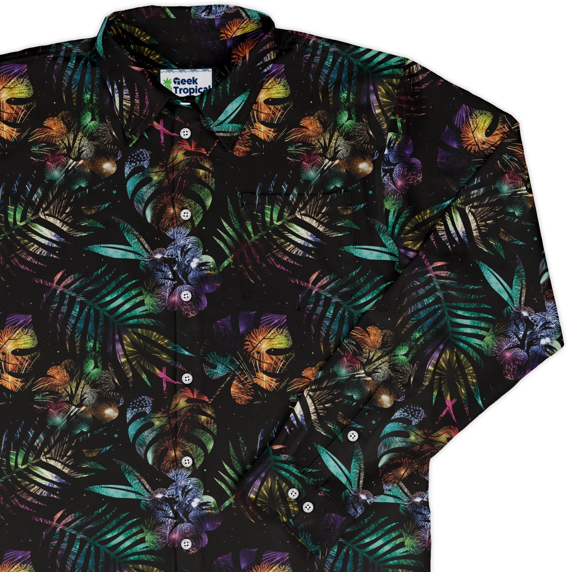 Knightly Fireworks Long Sleeve Button Up Shirt Geek Nerd adult sizing Designs by Nathan Fantasy Prints