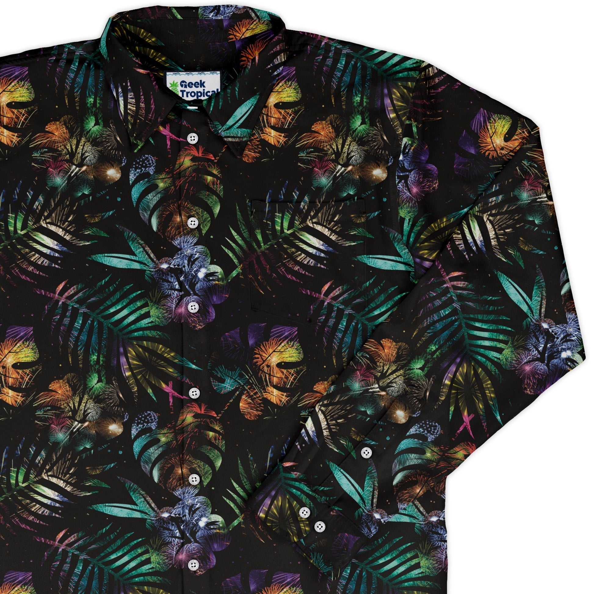 Knightly Fireworks Long Sleeve Button Up Shirt Geek Nerd adult sizing Designs by Nathan Fantasy Prints