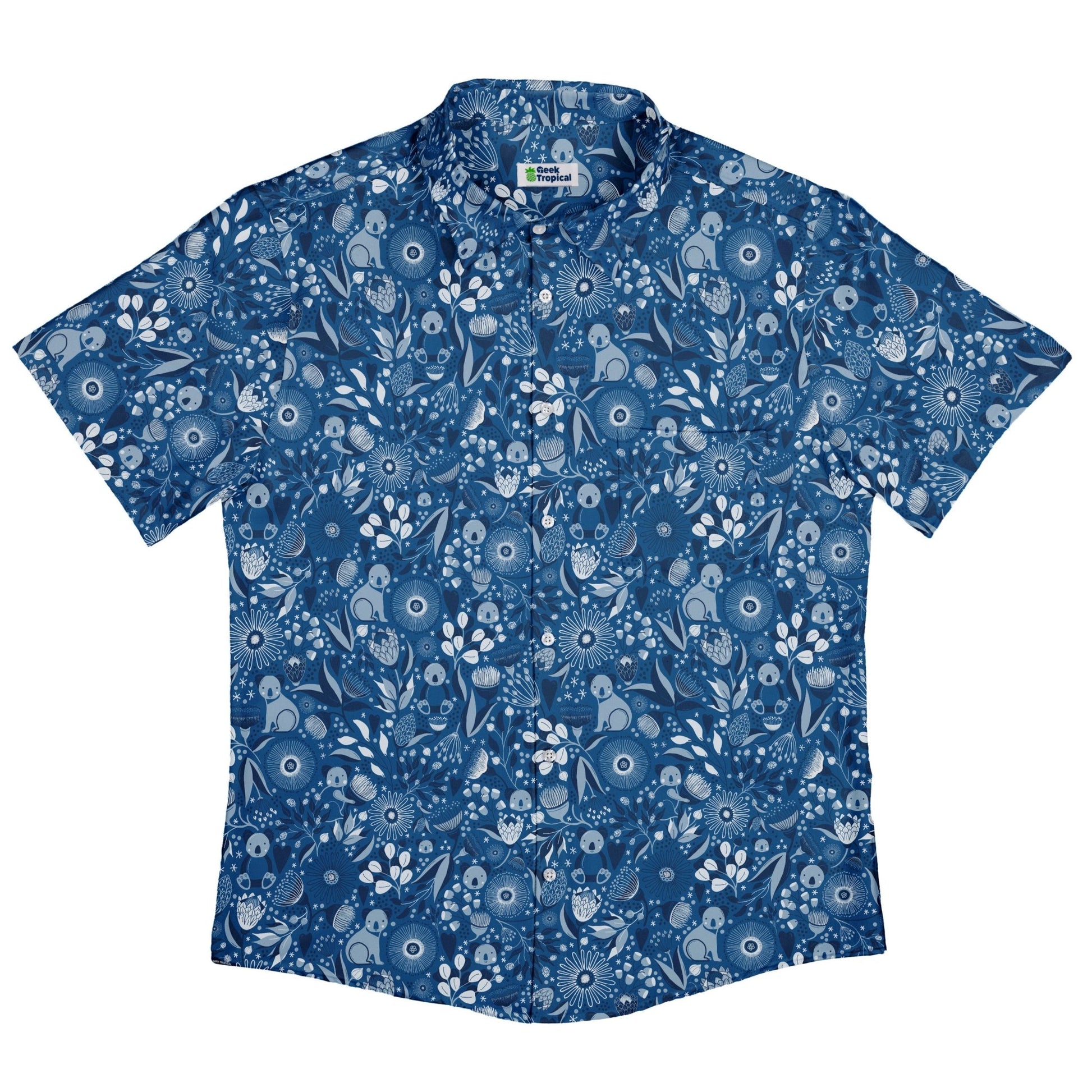 Koala Floral Button Up Shirt Geek Nerd adult sizing animal patterns botany print