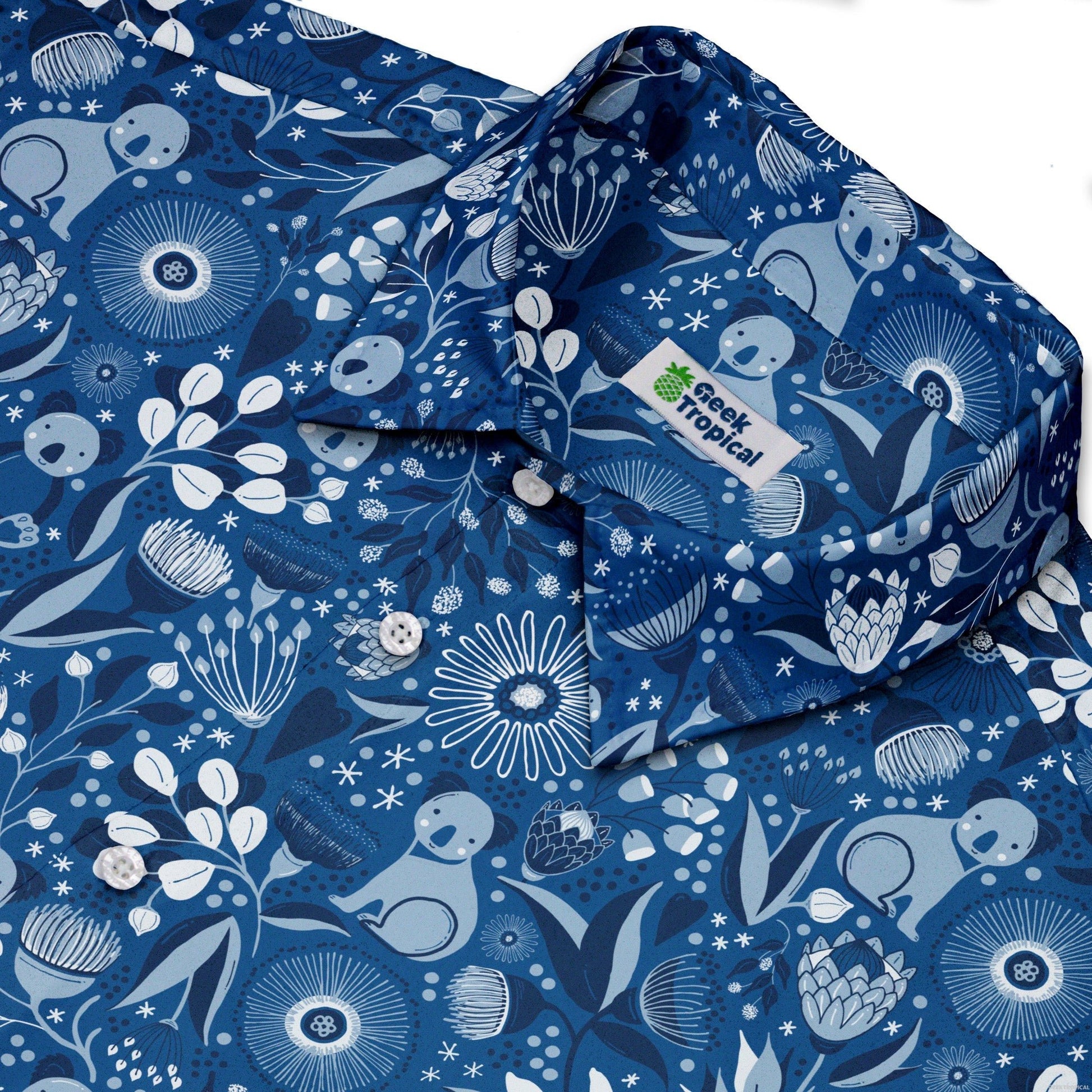 Koala Floral Button Up Shirt Geek Nerd adult sizing animal patterns botany print