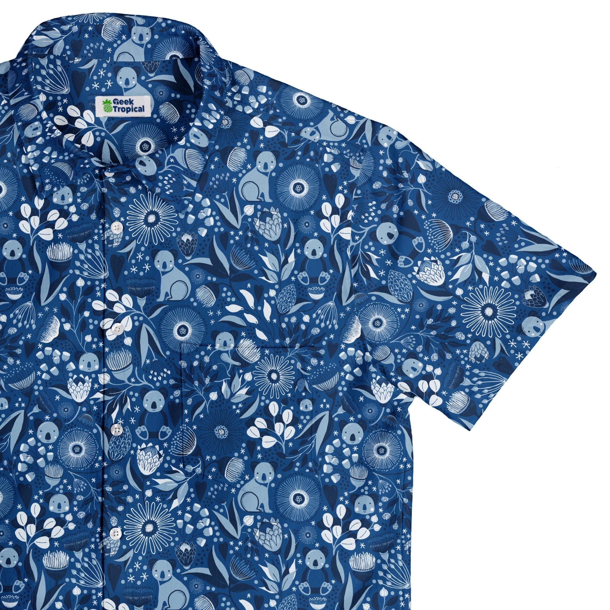 Koala Floral Button Up Shirt Geek Nerd adult sizing animal patterns botany print