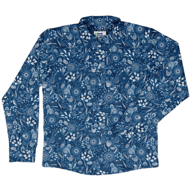 Koala Floral Long Sleeve Button Up Shirt Geek Nerd adult sizing animal patterns botany print