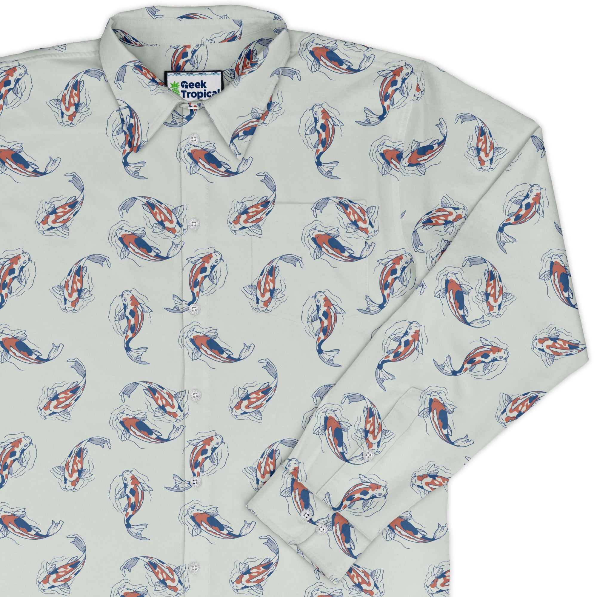 Koi Lake Long Sleeve Button Up Shirt Geek Nerd 0925 adult sizing All Adult Button Up Shirts