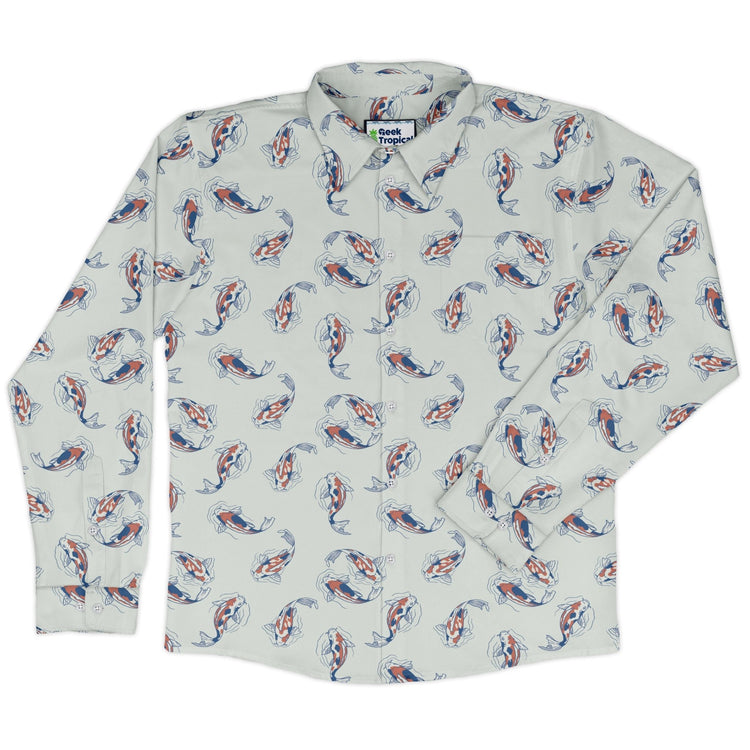 Koi Lake Long Sleeve Button Up Shirt Geek Nerd 0925 adult sizing All Adult Button Up Shirts