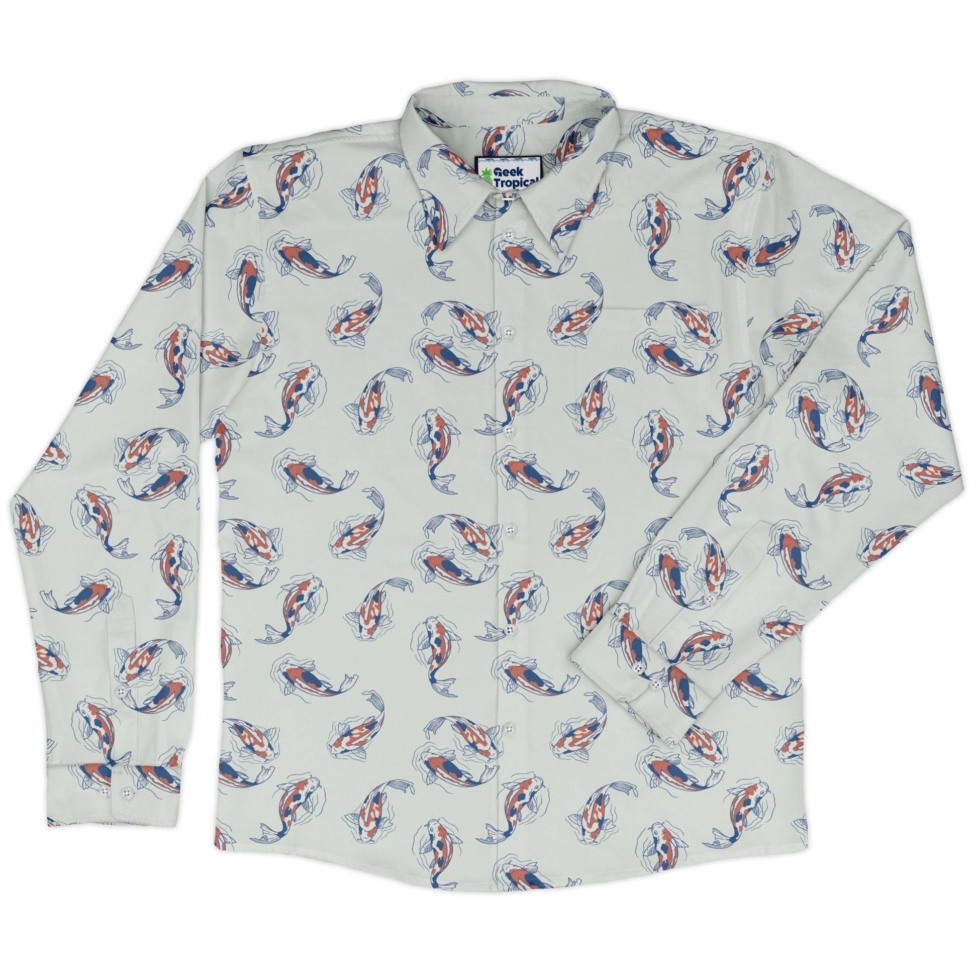 Koi Lake Long Sleeve Button Up Shirt Geek Nerd 0925 adult sizing All Adult Button Up Shirts