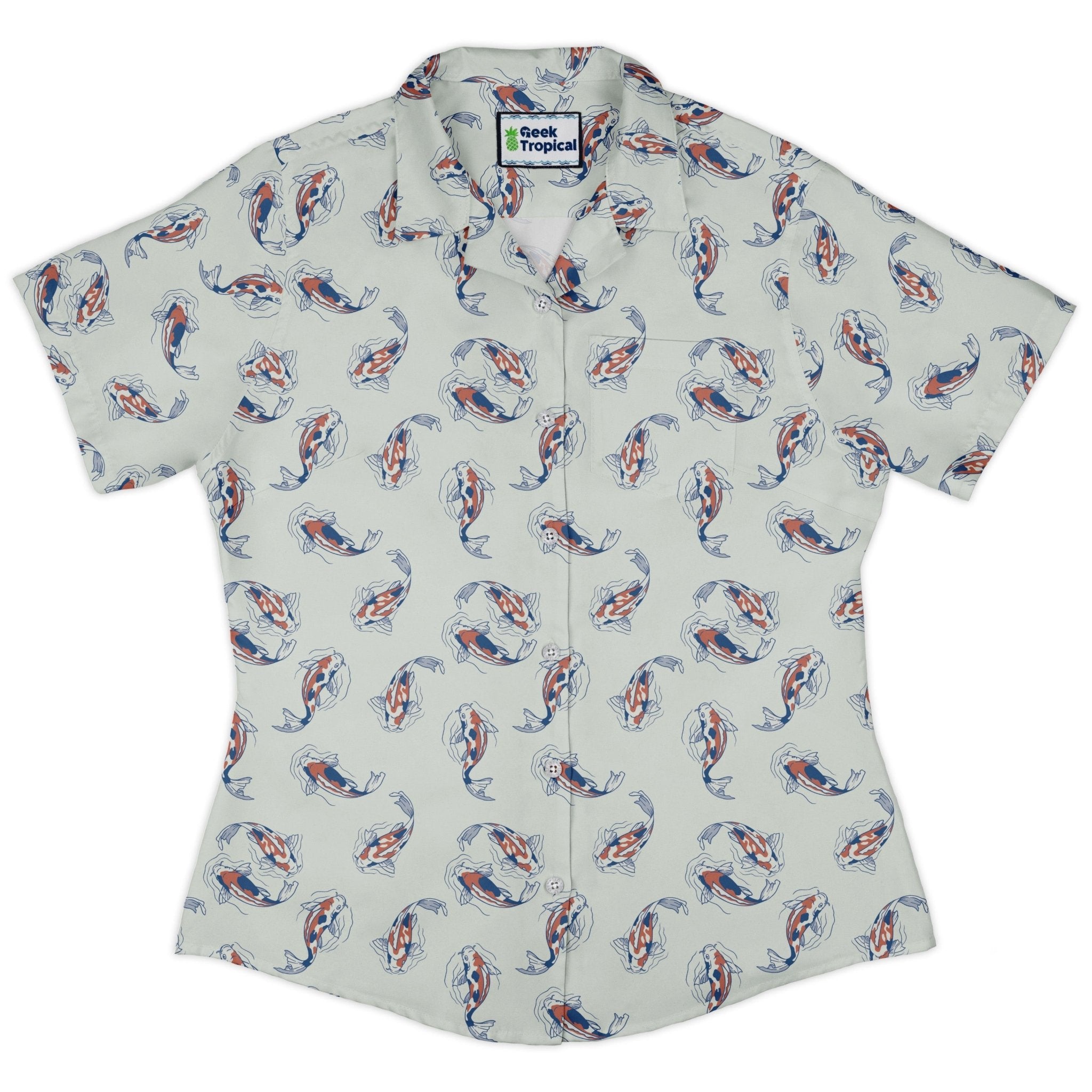 Koi Lake Curvy Button Up Shirt Geek Nerd 0925 All Adult Button Up Shirts Animal Patterns