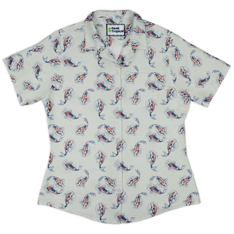 Koi Lake Curvy Button Up Shirt Geek Nerd 0925 All Adult Button Up Shirts Animal Patterns