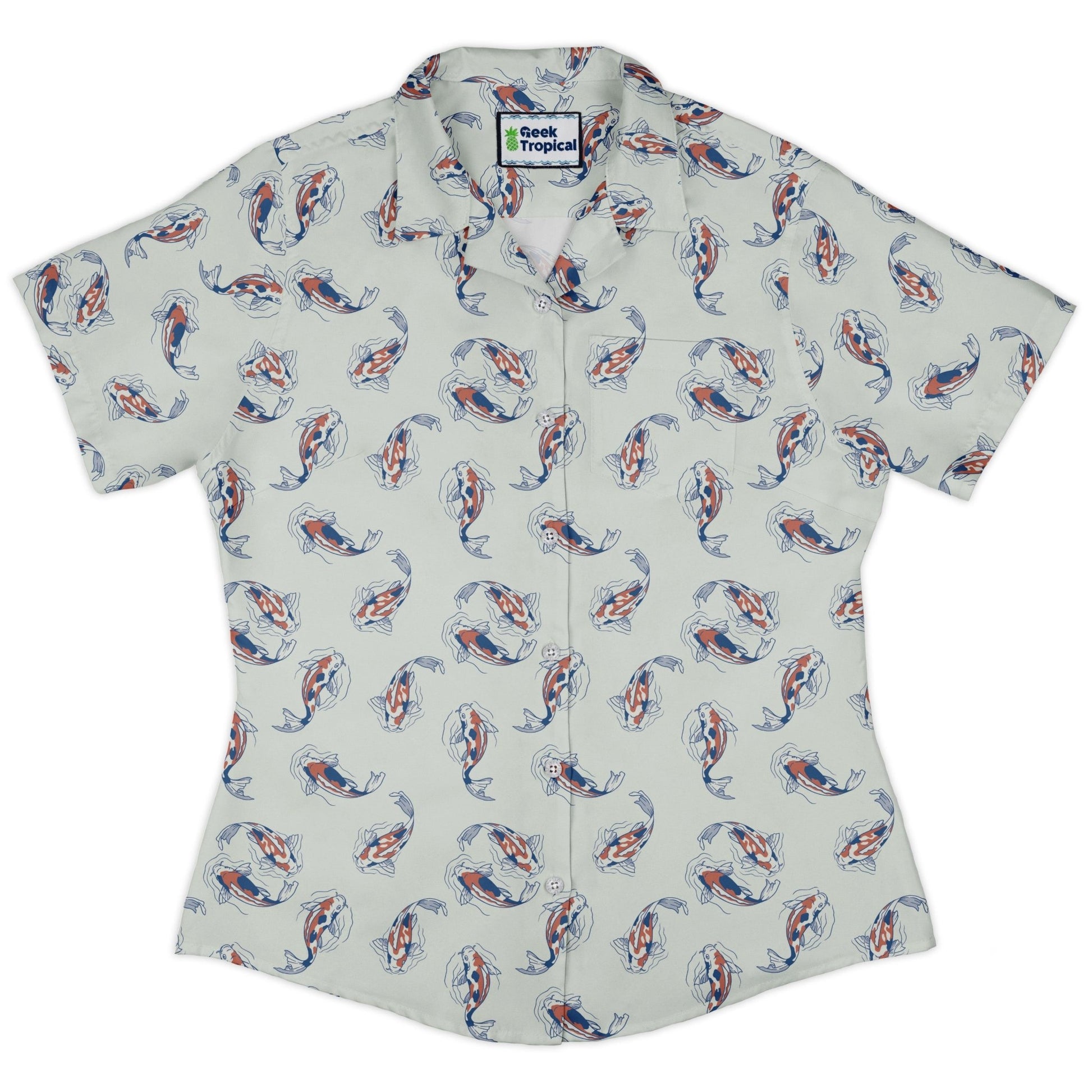 Koi Lake Curvy Button Up Shirt Geek Nerd 0925 All Adult Button Up Shirts Animal Patterns