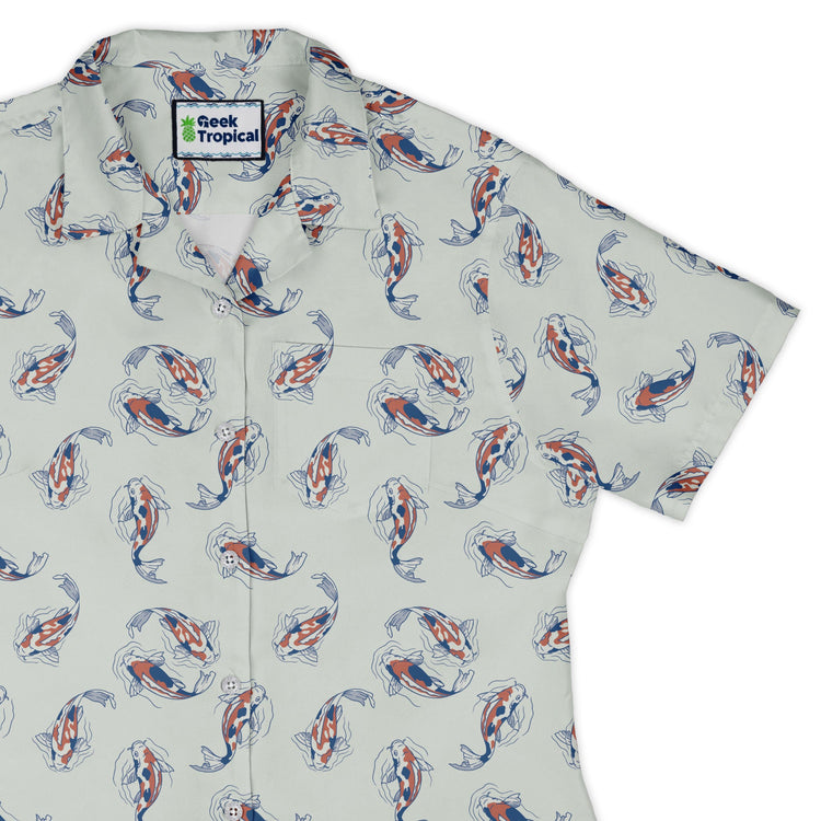 Koi Lake Curvy Button Up Shirt Geek Nerd 0925 All Adult Button Up Shirts Animal Patterns