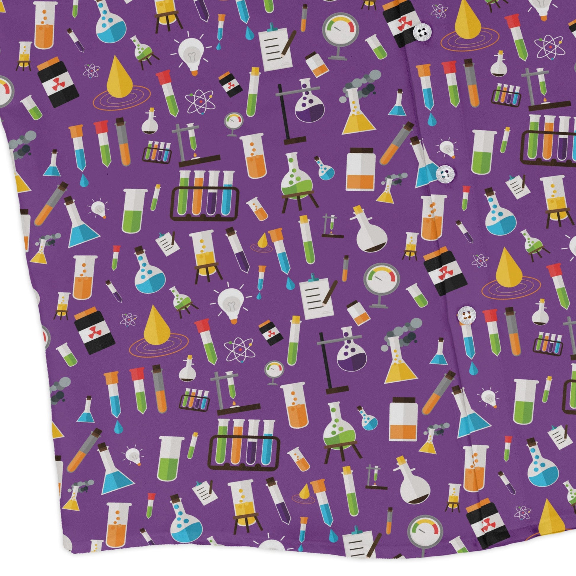 Lab Beakers Purple Science Long Sleeve Button Up Shirt Geek Nerd adult sizing FLOW DESC WRITING Maximalist Patterns