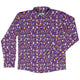 Lab Beakers Purple Science Long Sleeve Button Up Shirt Geek Nerd adult sizing FLOW DESC WRITING Maximalist Patterns