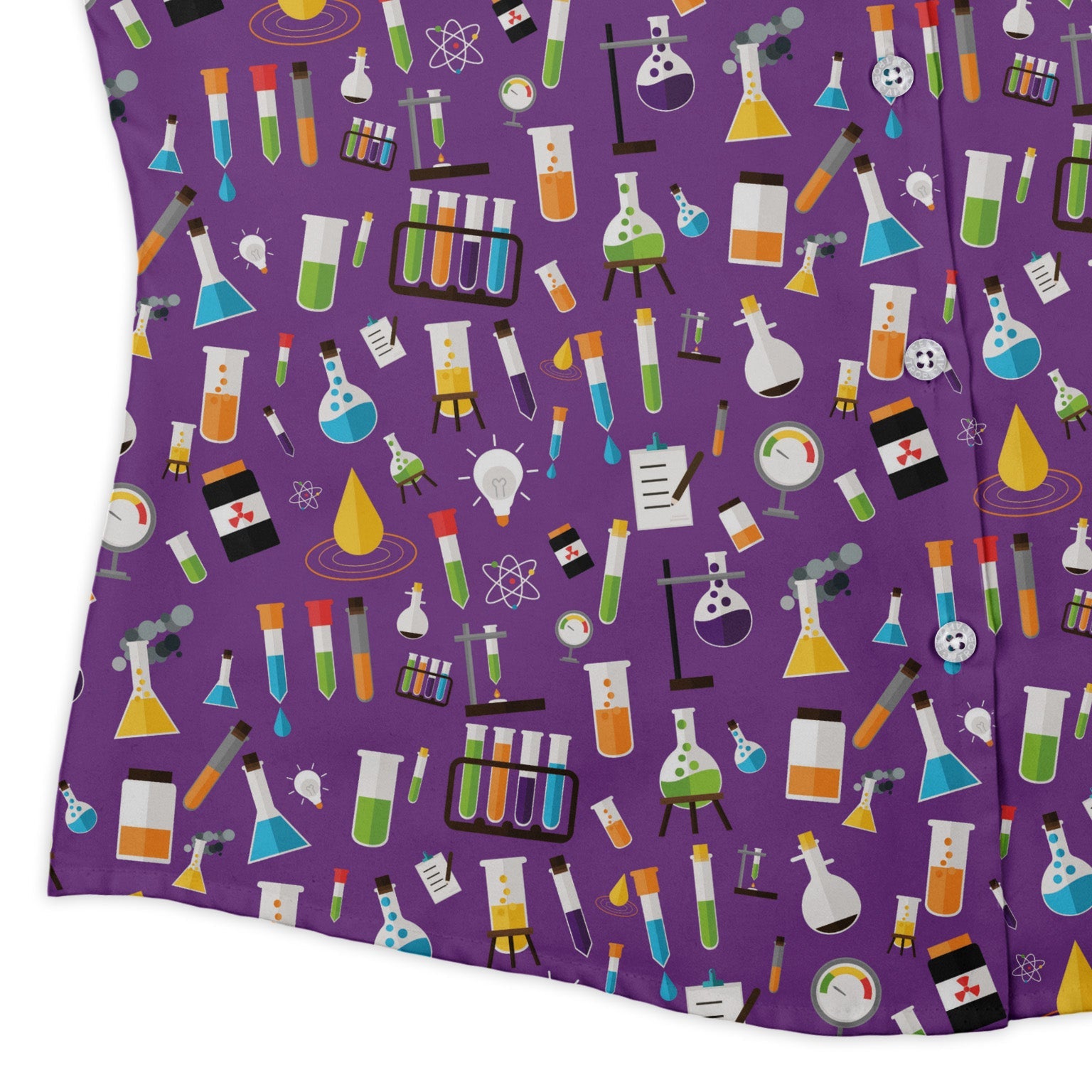 Lab Beakers Purple Science Curvy Button Up Shirt Geek Nerd Maximalist Patterns science print women