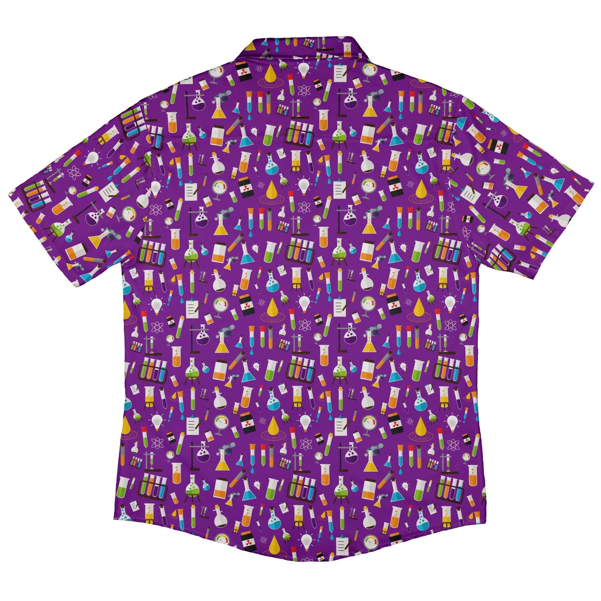 Lab Beakers Purple Science Button Up Shirt - adult sizing - Maximalist Patterns - science print