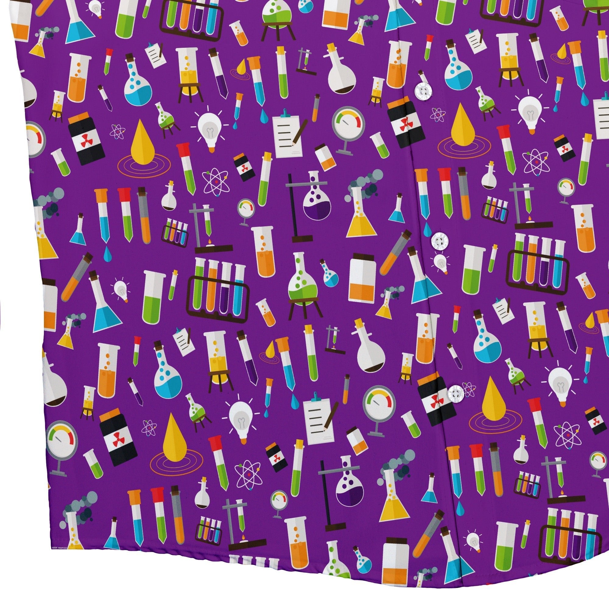 Lab Beakers Purple Science Button Up Shirt - adult sizing - Maximalist Patterns - science print