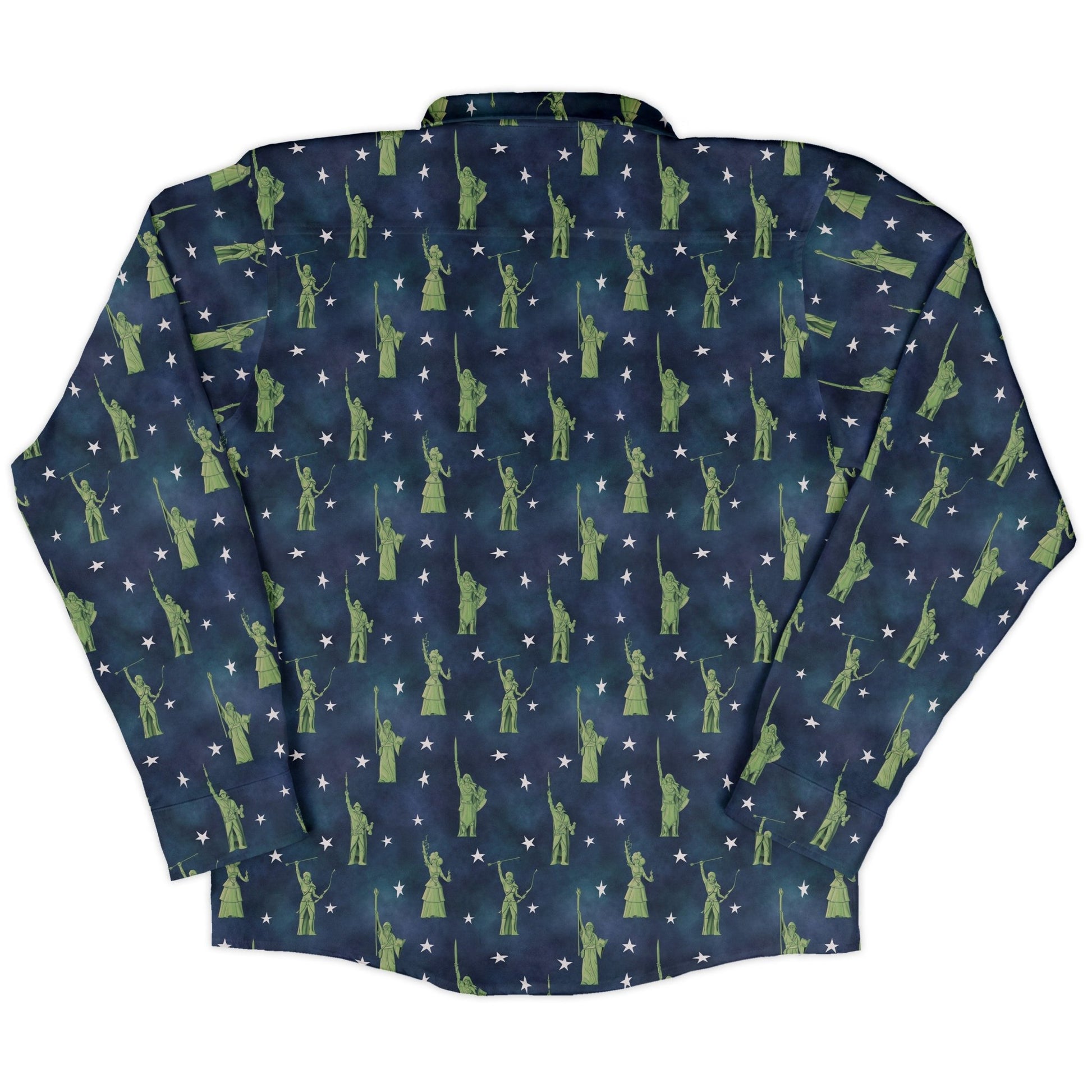 Lady Liberty Dnd Class Long Sleeve Button Up Shirt Geek Nerd adult sizing Designs by Nathan dnd & rpg print