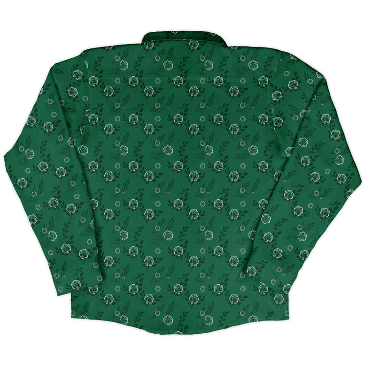 Leafy Green Dice Long Sleeve Button Up Shirt Geek Nerd adult sizing Botany Print Design by Heather Davenport