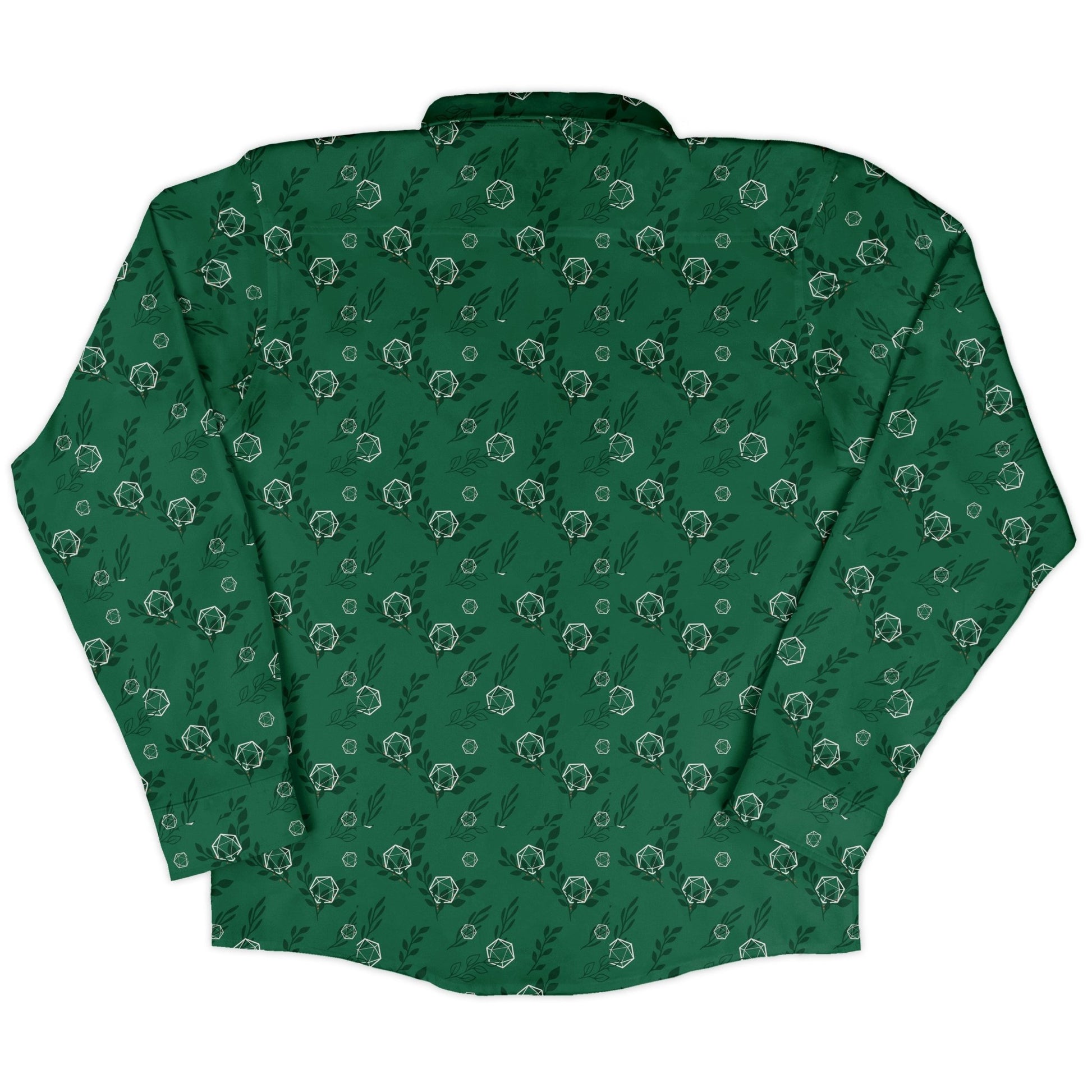 Leafy Green Dice Long Sleeve Button Up Shirt Geek Nerd adult sizing Botany Print Design by Heather Davenport