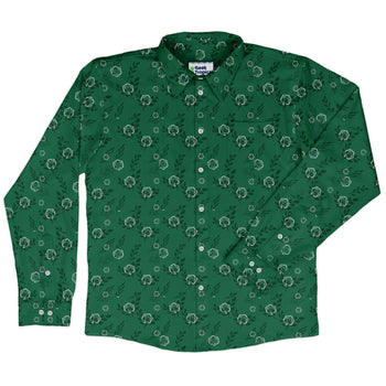 Leafy Green Dice Long Sleeve Button Up Shirt Geek Nerd adult sizing Botany Print Design by Heather Davenport