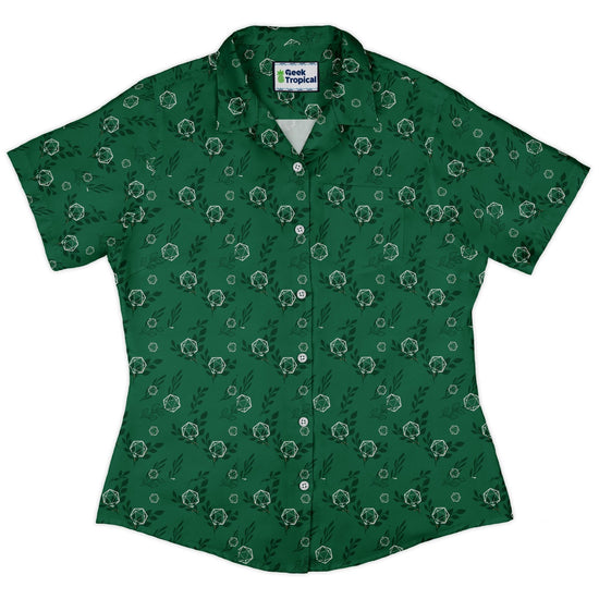 Leafy Green Dice Curvy Button Up Shirt Geek Nerd Botany Print Design by Heather Davenport dnd & rpg print