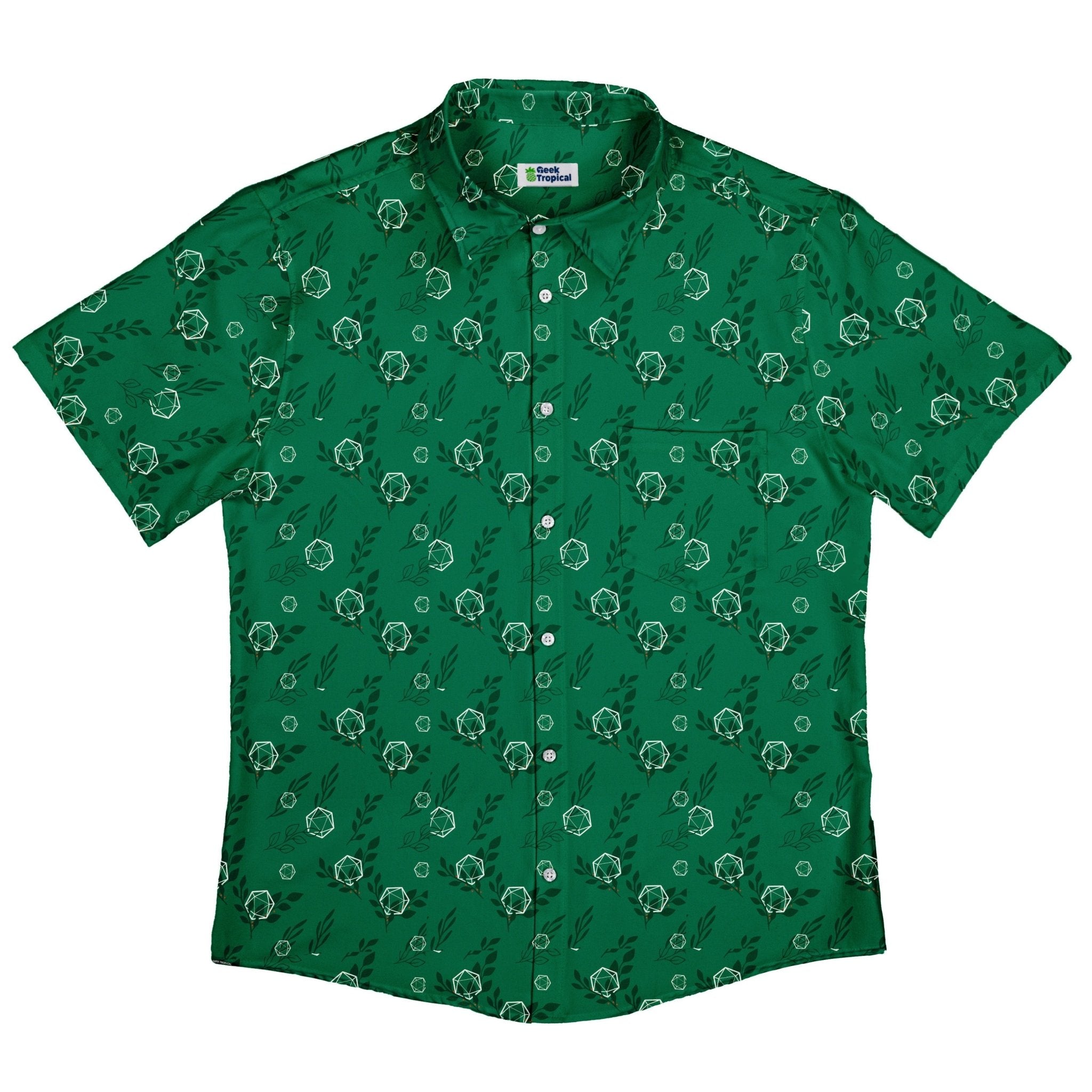 Leafy Green Dice Button Up Shirt - adult sizing - Botany Print - Design by Heather Davenport