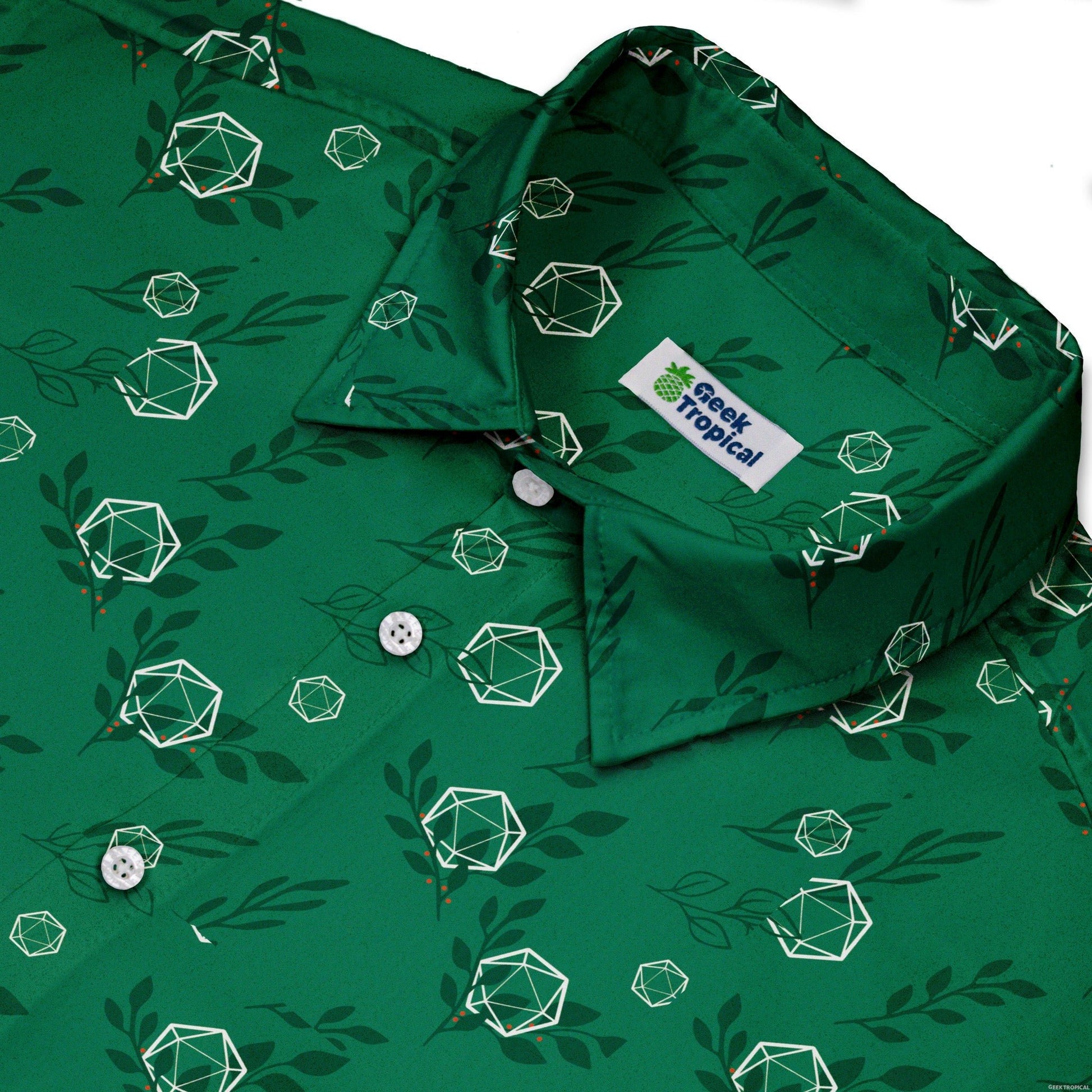 Leafy Green Dice Button Up Shirt - adult sizing - Botany Print - Design by Heather Davenport