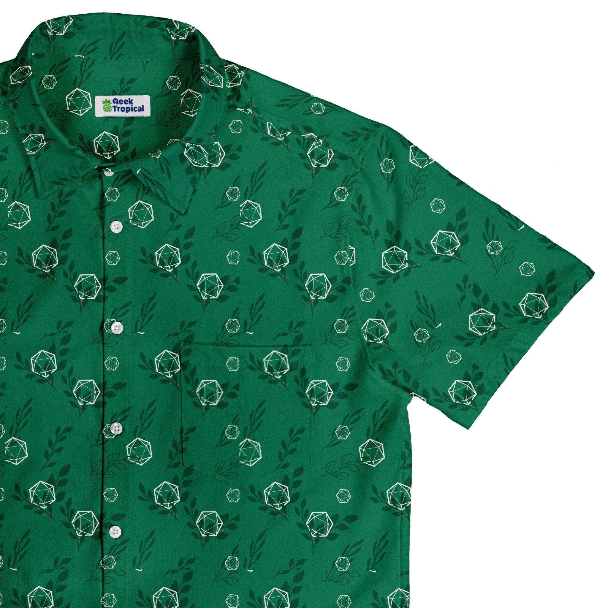 Leafy Green Dice Button Up Shirt - adult sizing - Botany Print - Design by Heather Davenport